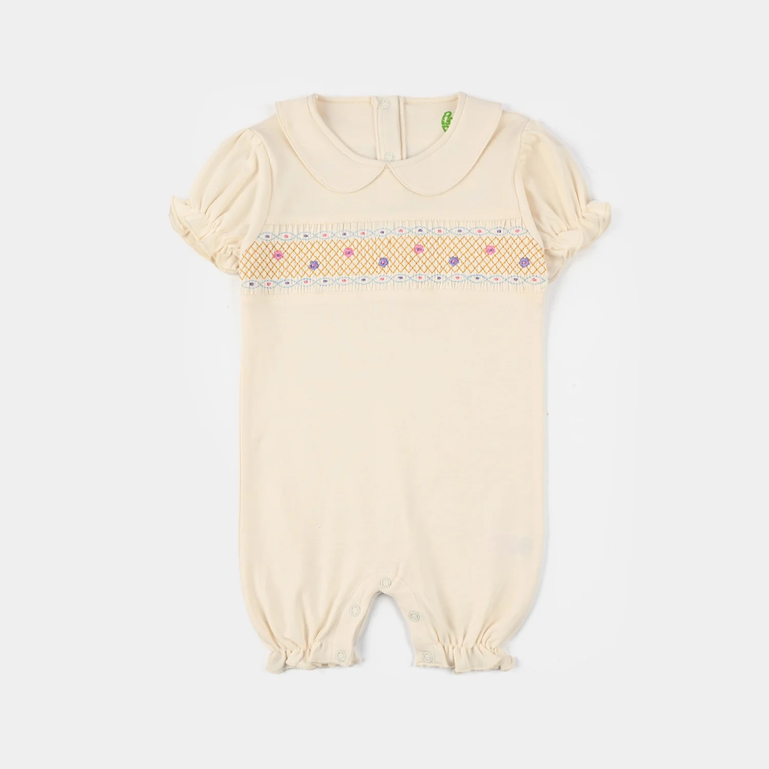 Infant Girls Cotton Interlock Knit Romper - Off White