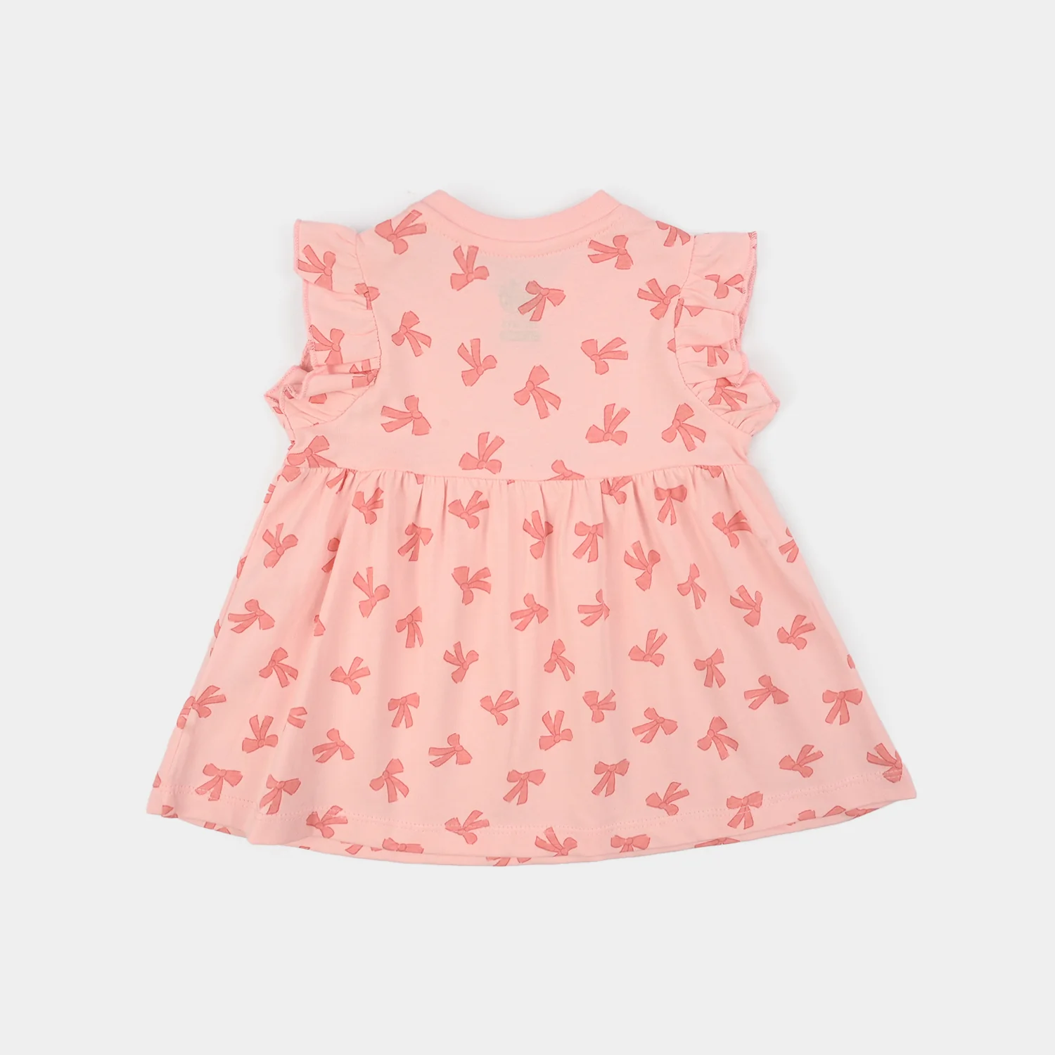 Infant Girls Jersey/Terry Knitted Frock (Bow) - Pink - Image 4