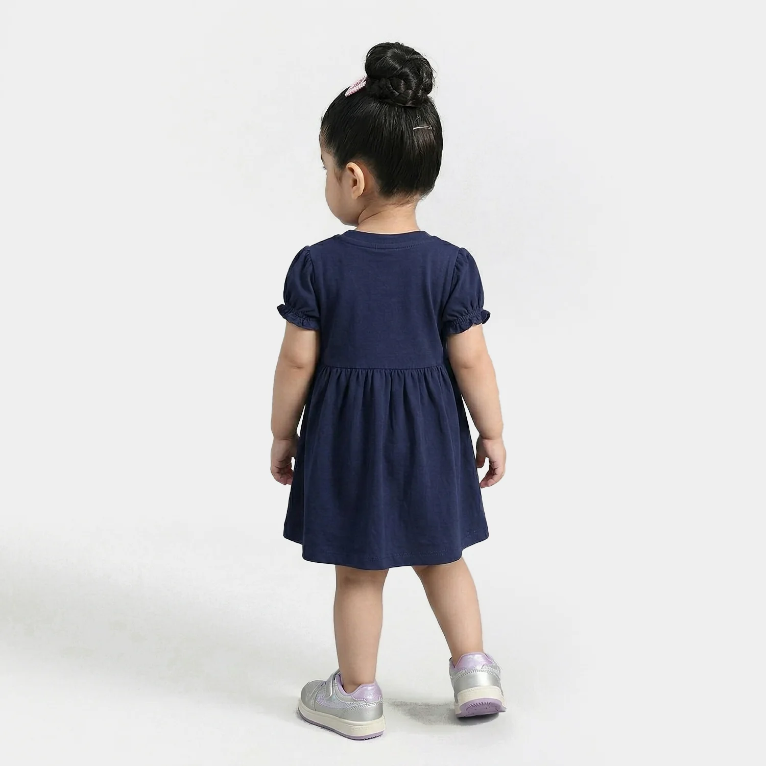 Infant Girls Jersey/Terry Knitted Frock (Flowers & Strawberry) - Navy Blue - Image 3