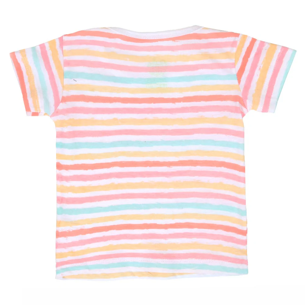 Infant Girls Knitted Night Suit Pastel Lines - White - Image 3