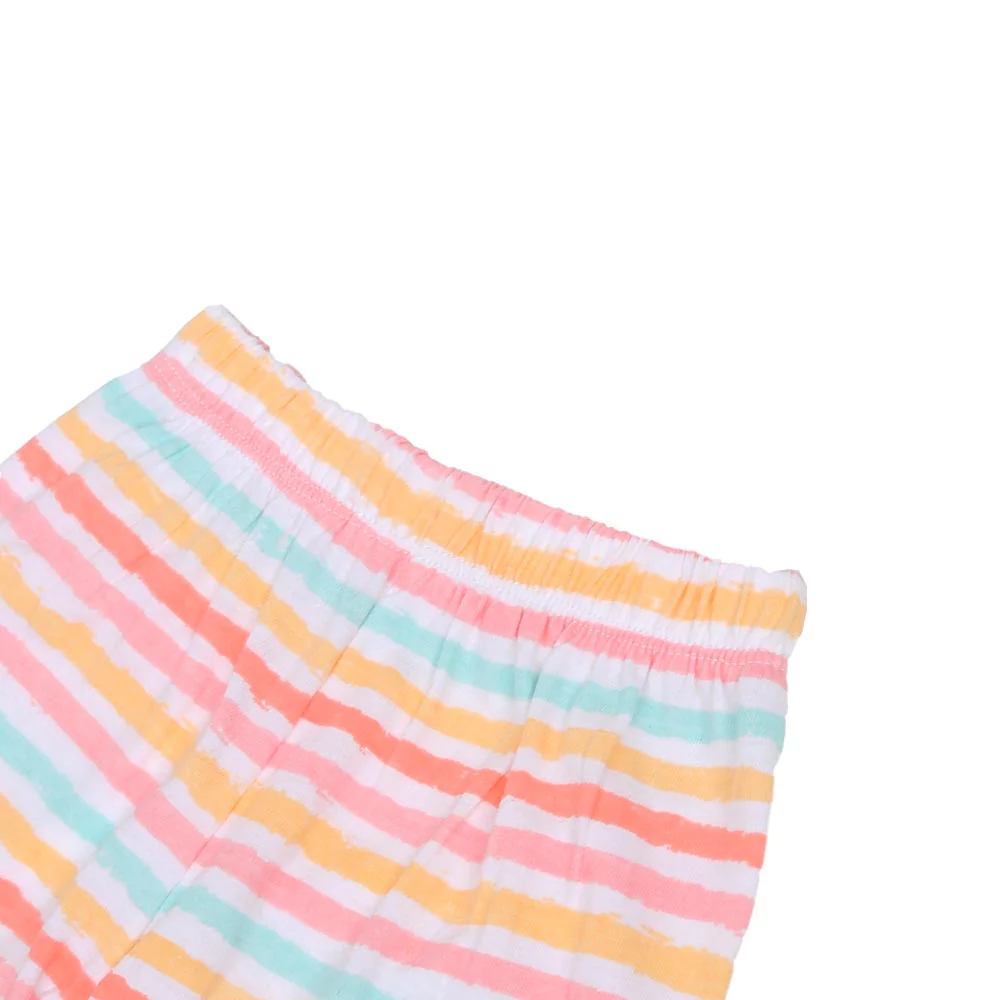 Infant Girls Knitted Night Suit Pastel Lines - White - Image 4