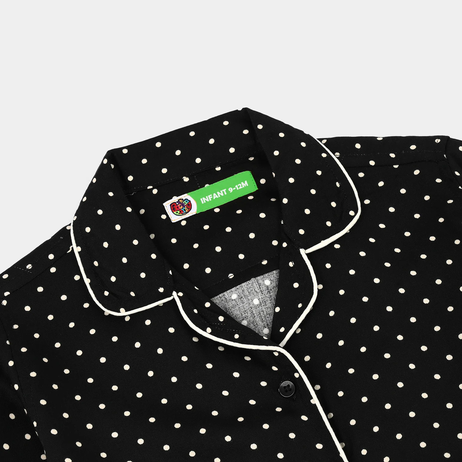 Infant Girls Linen Viscose Nightwear-Polka Dot-BLACK - Image 3