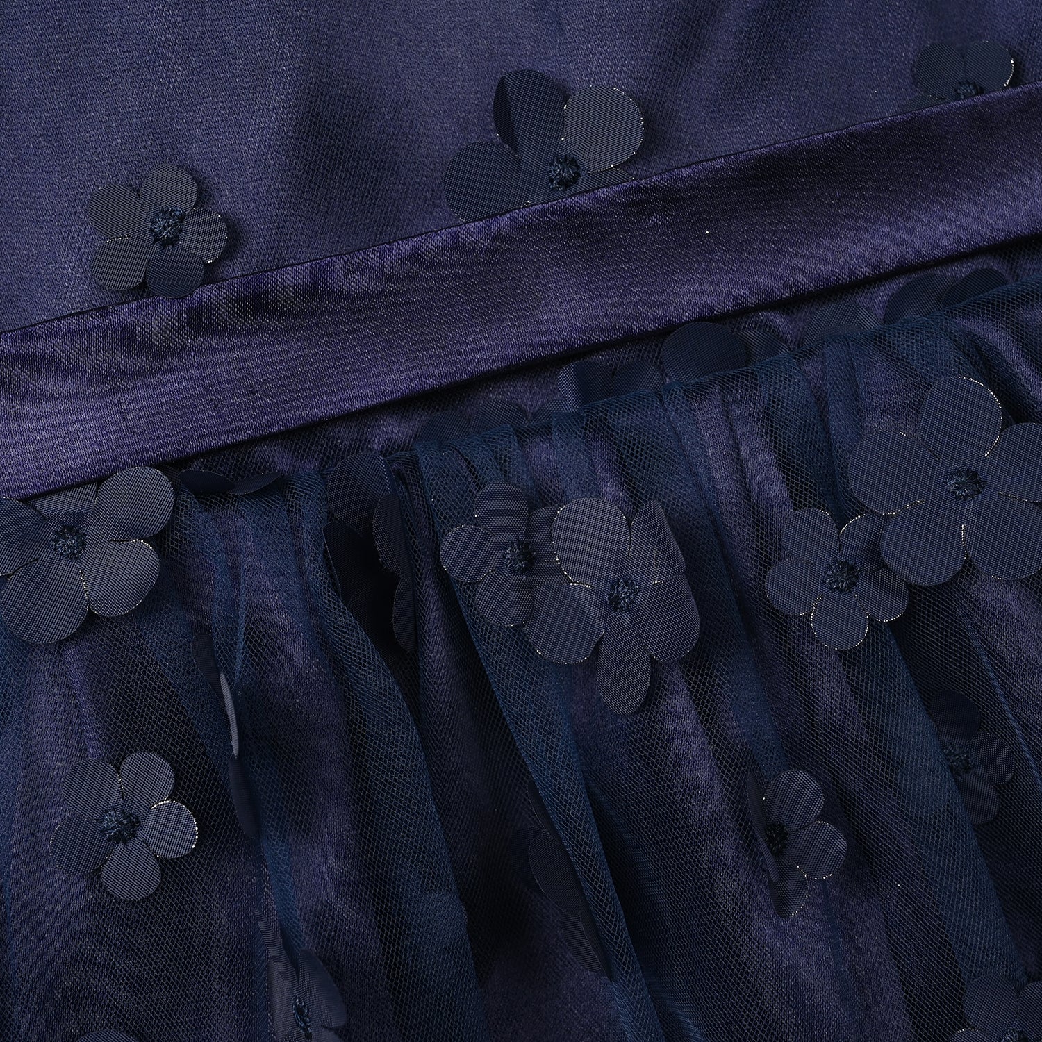 Infant Girls Net Fancy Frock (Flower) - Navy - Image 3