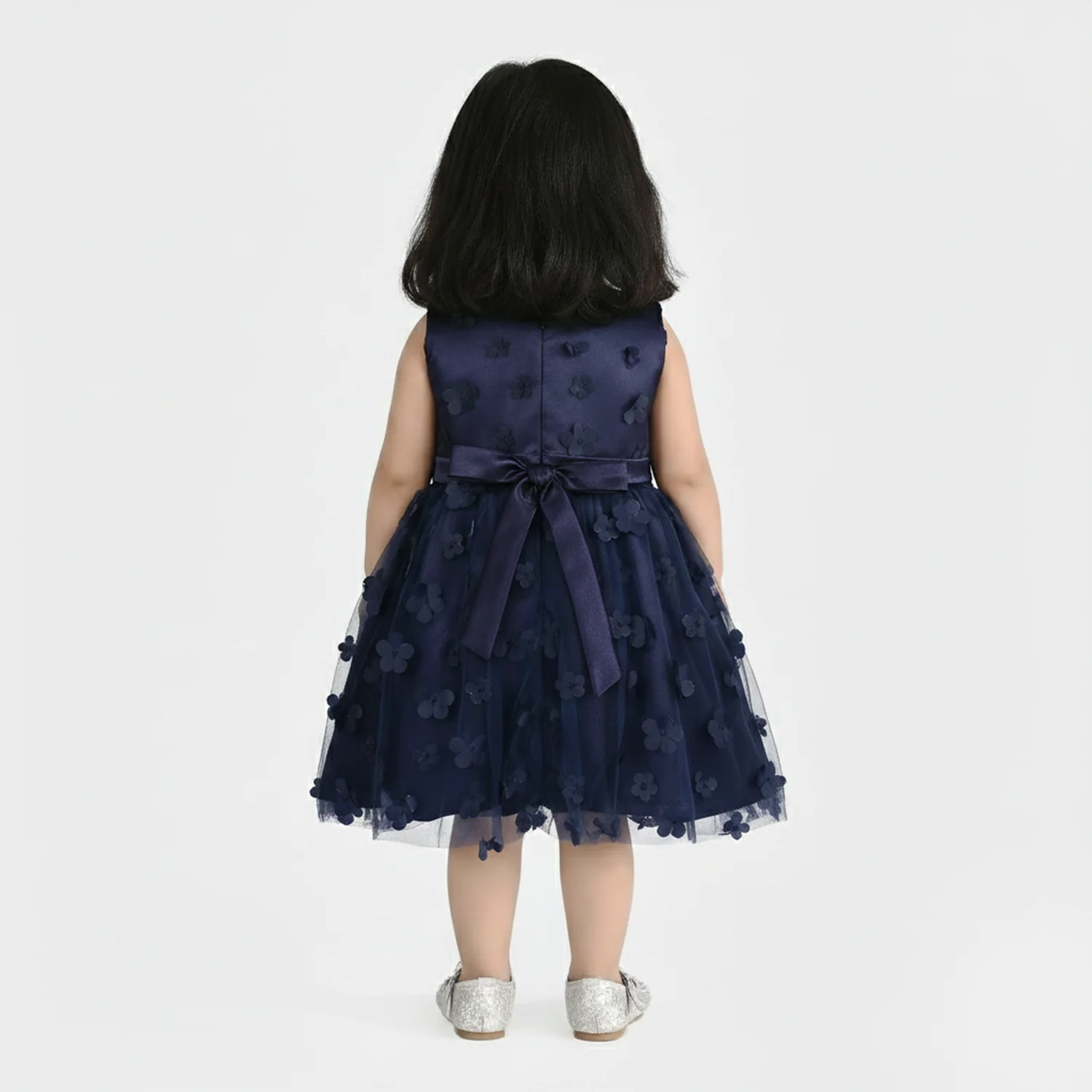 Infant Girls Net Fancy Frock (Flower) - Navy - Image 4