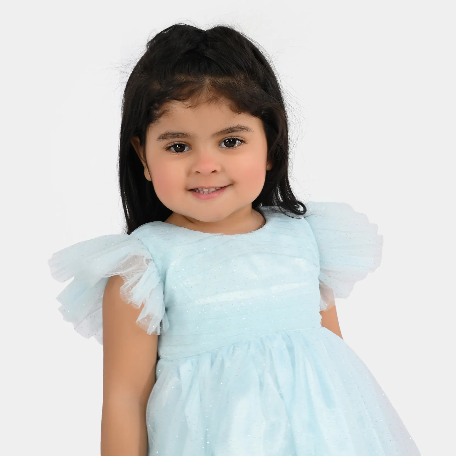 Infant Girls Net Fancy Frock (Glittering) - Light Blue - Image 2