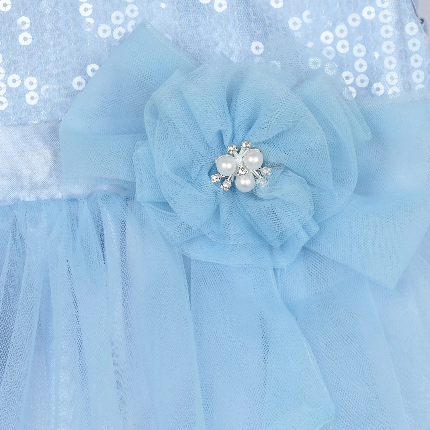 Infant Girls Net Fancy Frock-Snow Flake-Light.Blue - Image 2