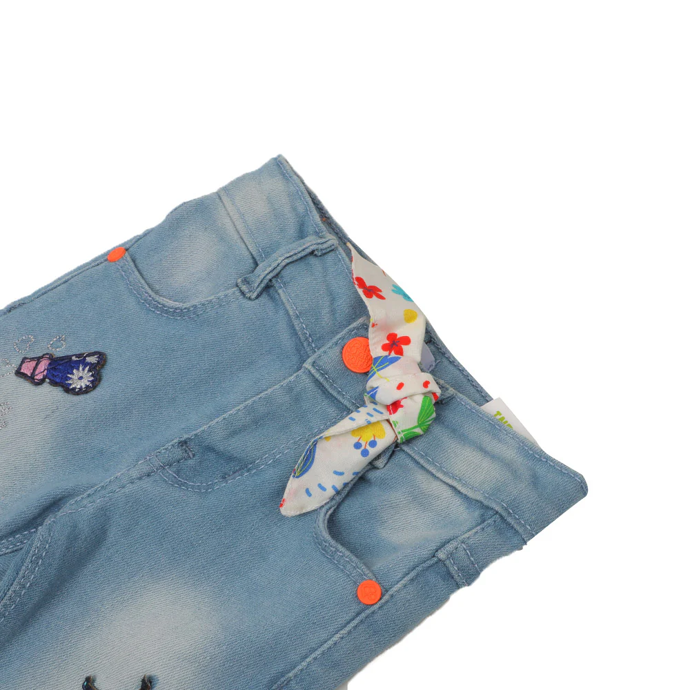 Infant Girls Pant Denim Applique EMB -Ice Blue - Image 2