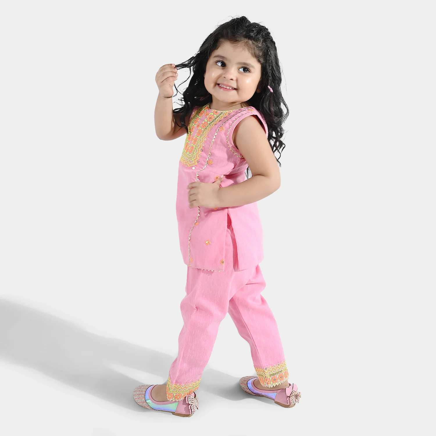 Infant Girls Poly Cotton 2Pcs Roshni-PINK - Image 3