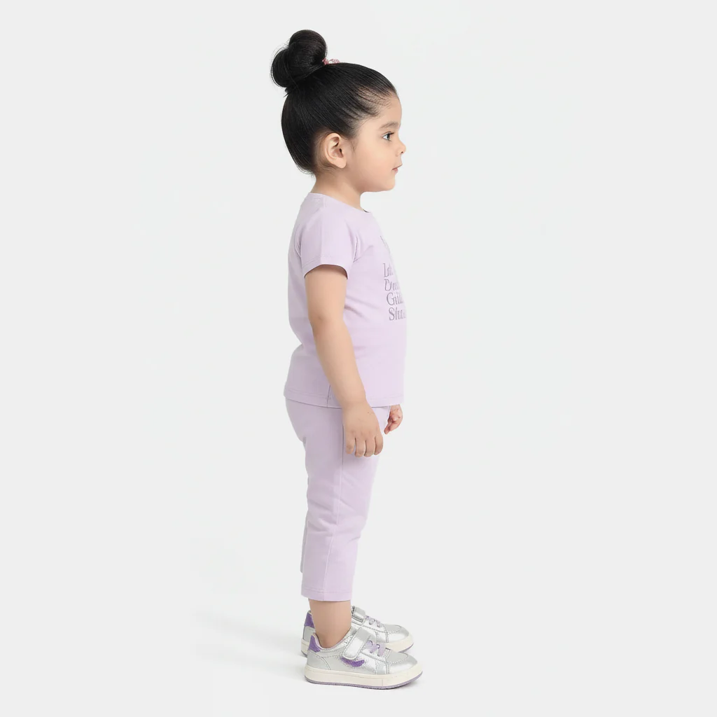 Infant Girls Poly Cotton Jersey Night Suit - Purple - Image 3