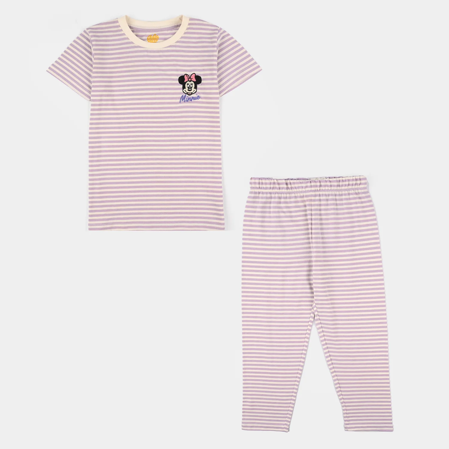 Infant Girls Poly Cotton Jersey Night Suit - Pastel Lilac/White