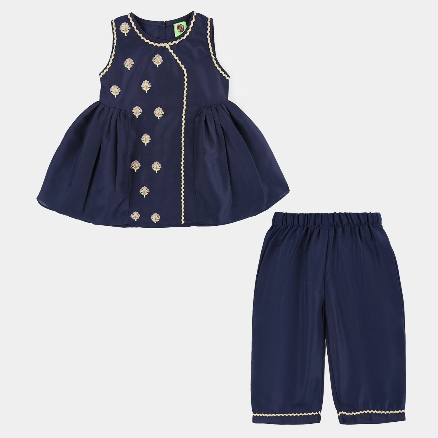 Infant Girls Embroidered Poly Cambric 2-Piece Suit (Chulbuli) - Navy - Image 3