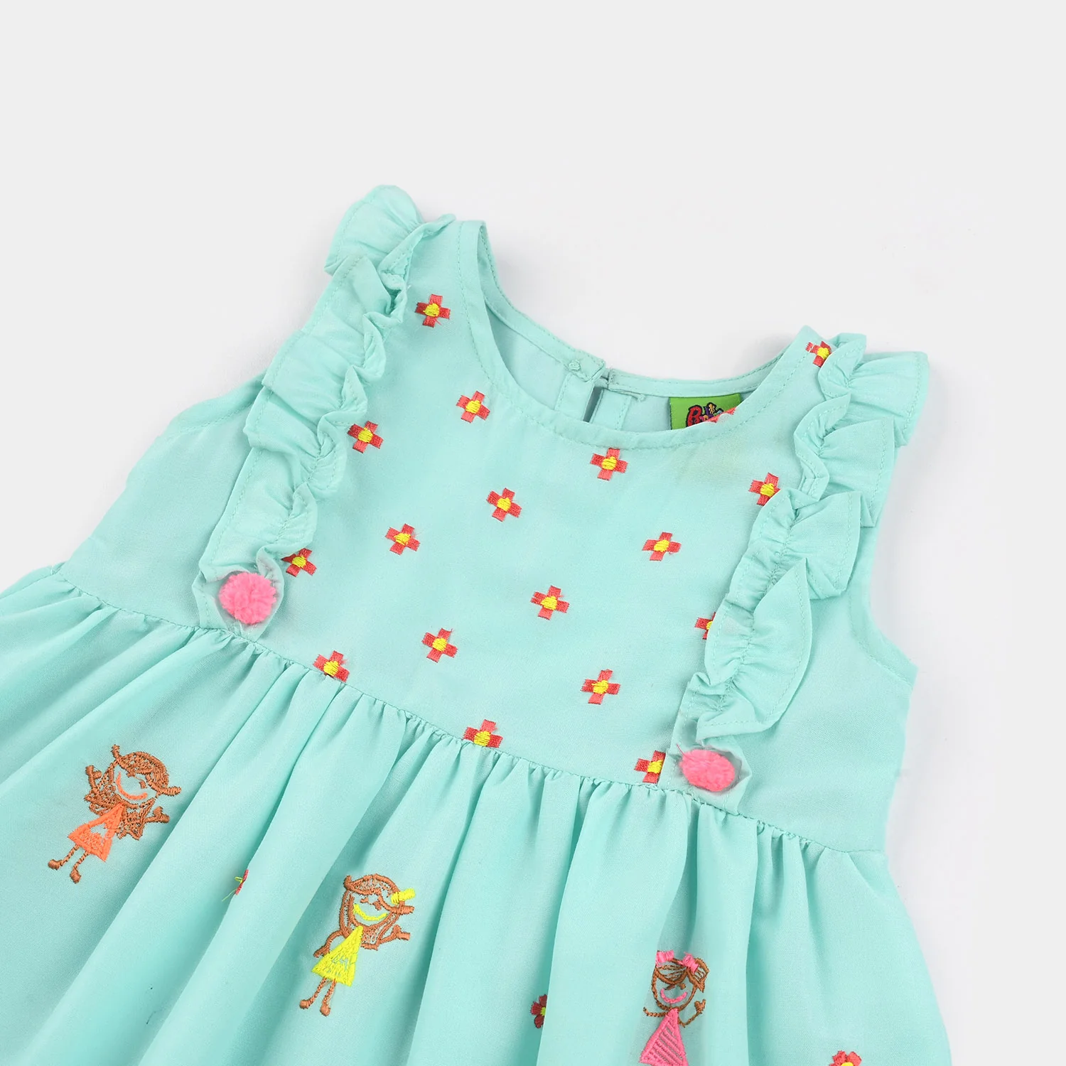 Infant Girls Poly Cambric Embroidered 2Pcs Suit (Pappu Doll) - Mint Green - Image 3