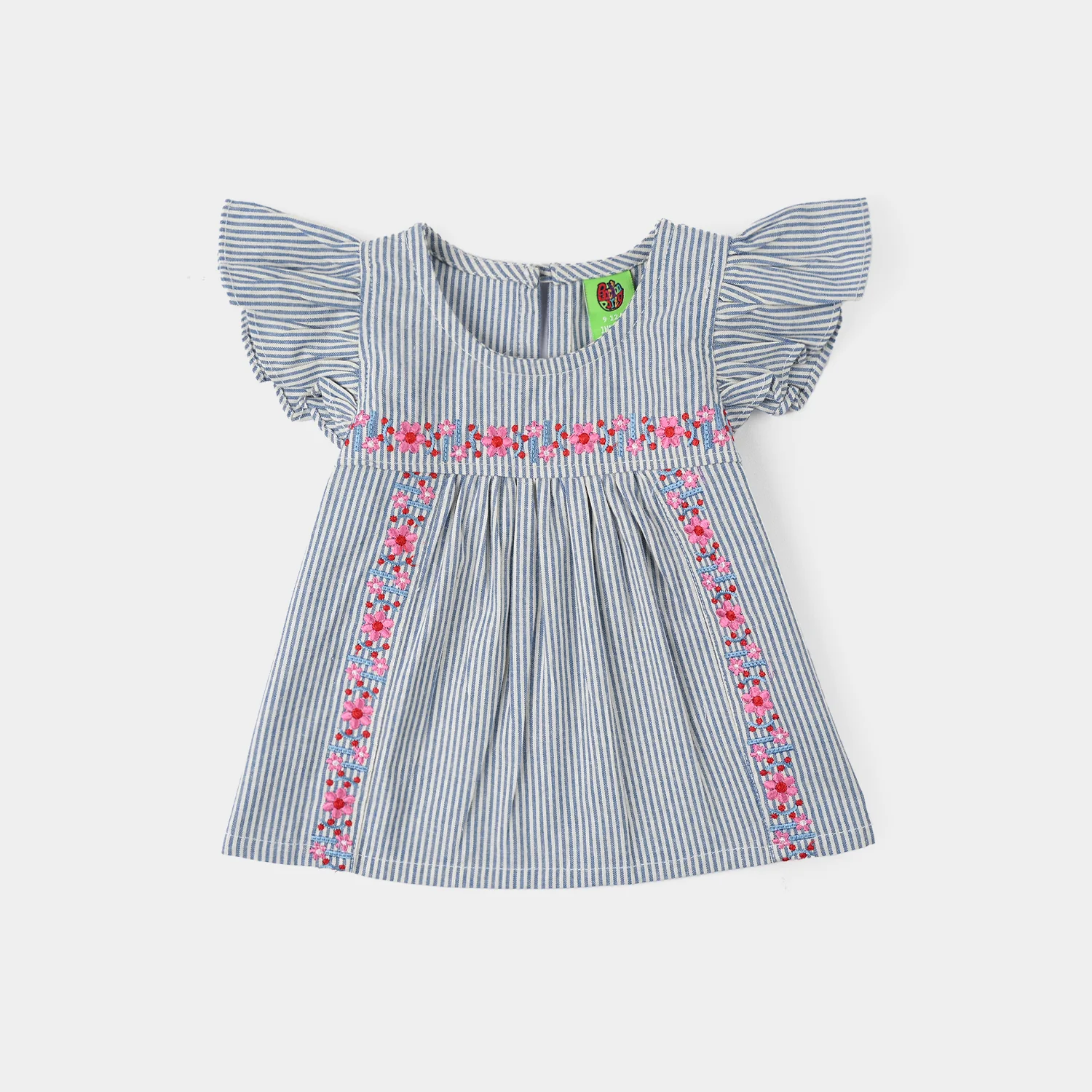 Infant Girls Poly Cotton Emb Top Tiny Flower-Blue