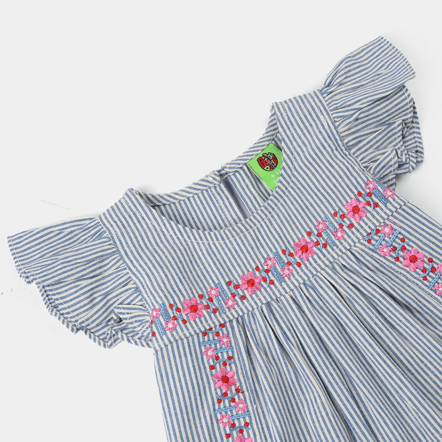 Infant Girls Poly Cotton Emb Top Tiny Flower-Blue - Image 2