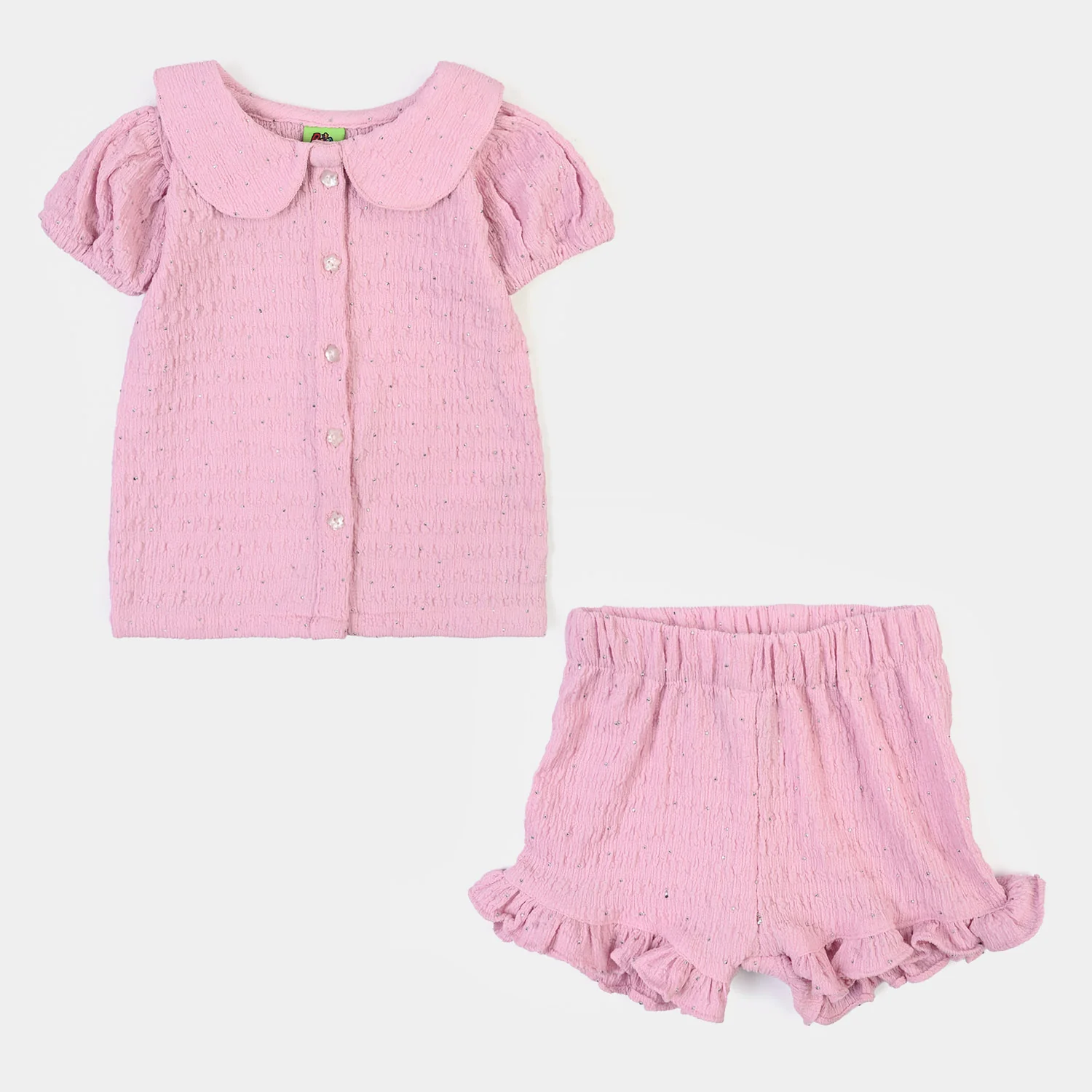 Infant Girls Poly Crinkle 2Pc Suit Shine Bright -Light Pink