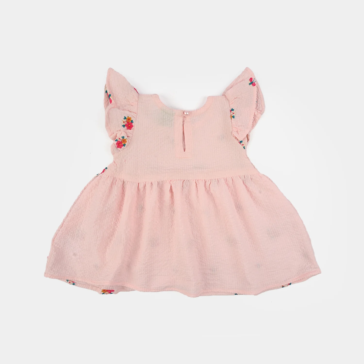 Infant Girls Poly Crinkle Embroidered Top (Butterfly & Flowers) - Baby Pink - Image 7