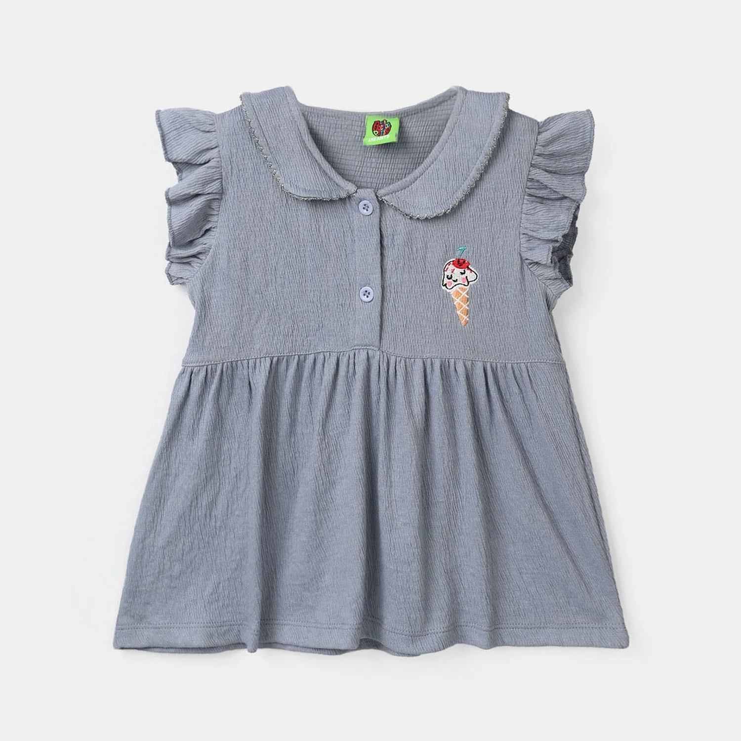 Infant Girls Poly Crinkle Knitted Frock (Ice-Cream) - Blue
