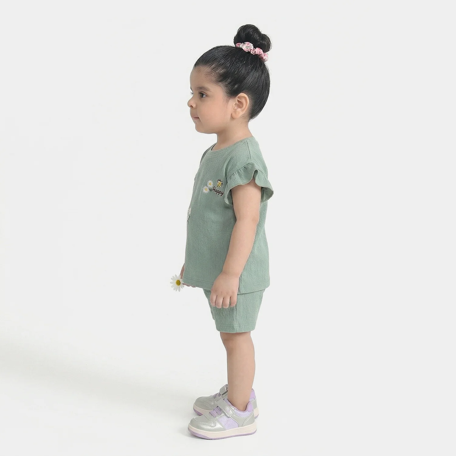 Infant Girls Poly Crinkle Knitted Suit (Be Happy) - Green - Image 2
