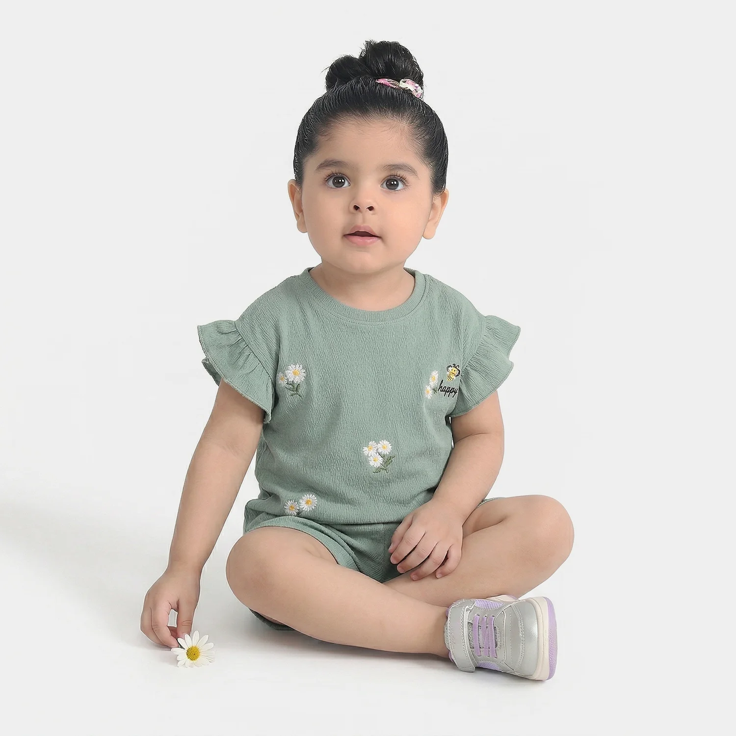 Infant Girls Poly Crinkle Knitted Suit (Be Happy) - Green - Image 3