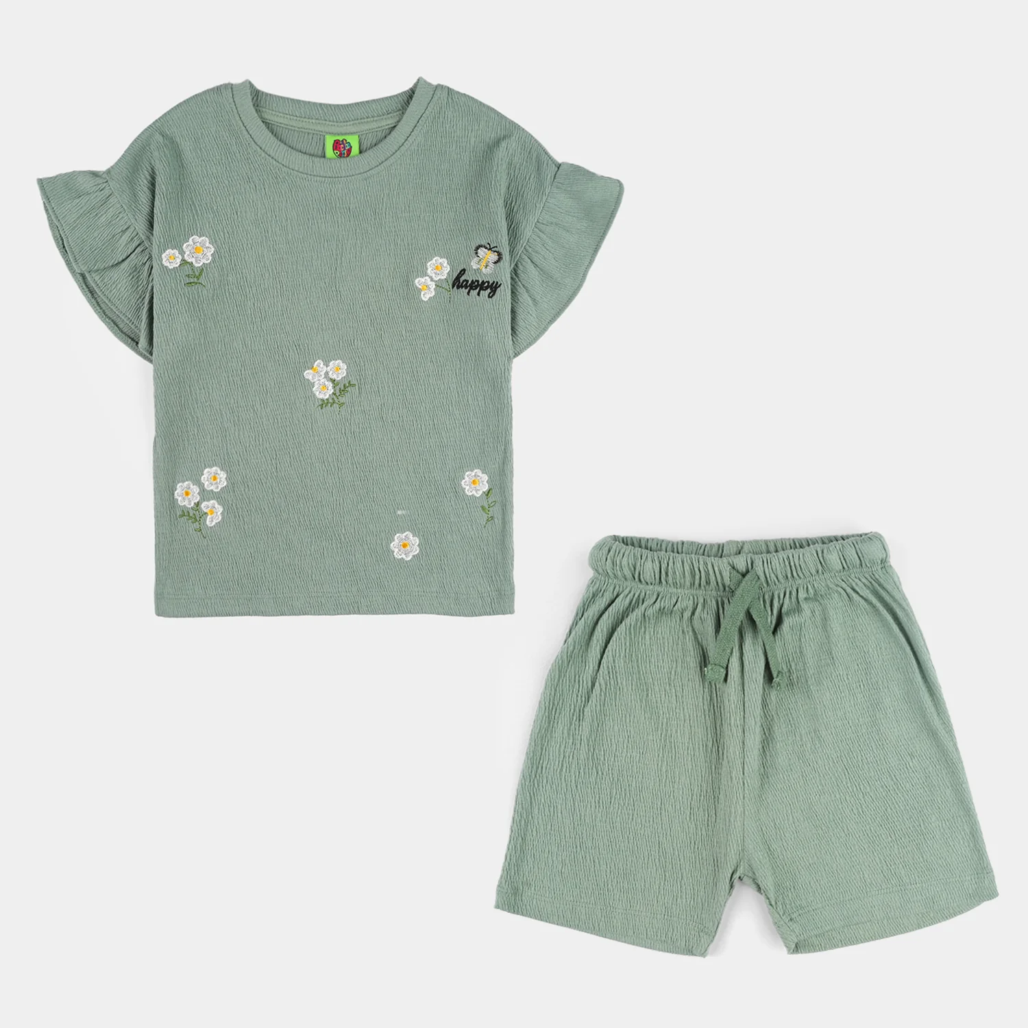 Infant Girls Poly Crinkle Knitted Suit (Be Happy) - Green - Image 5