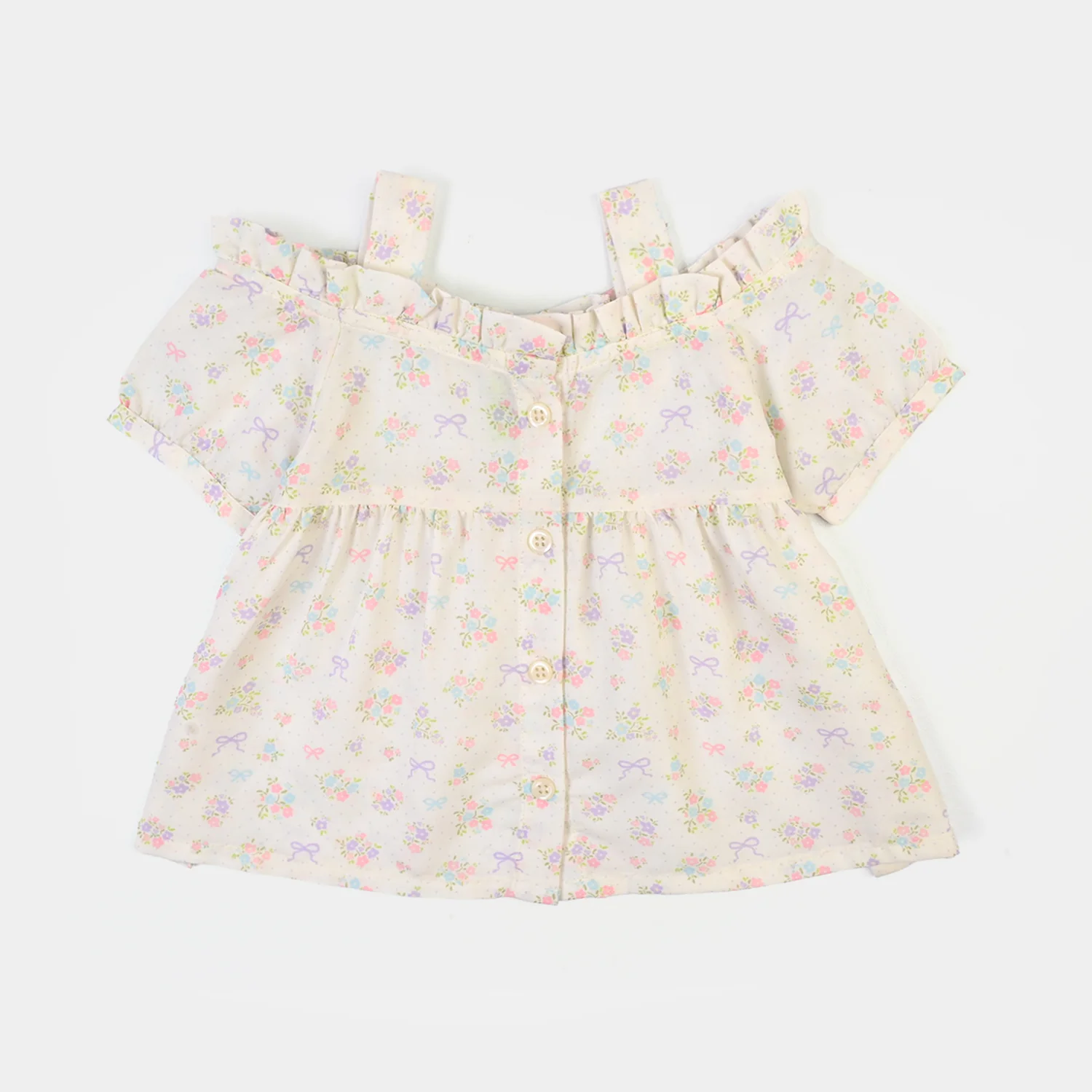 Infant Girls Poly Lawn Casual Top Bow-Multi