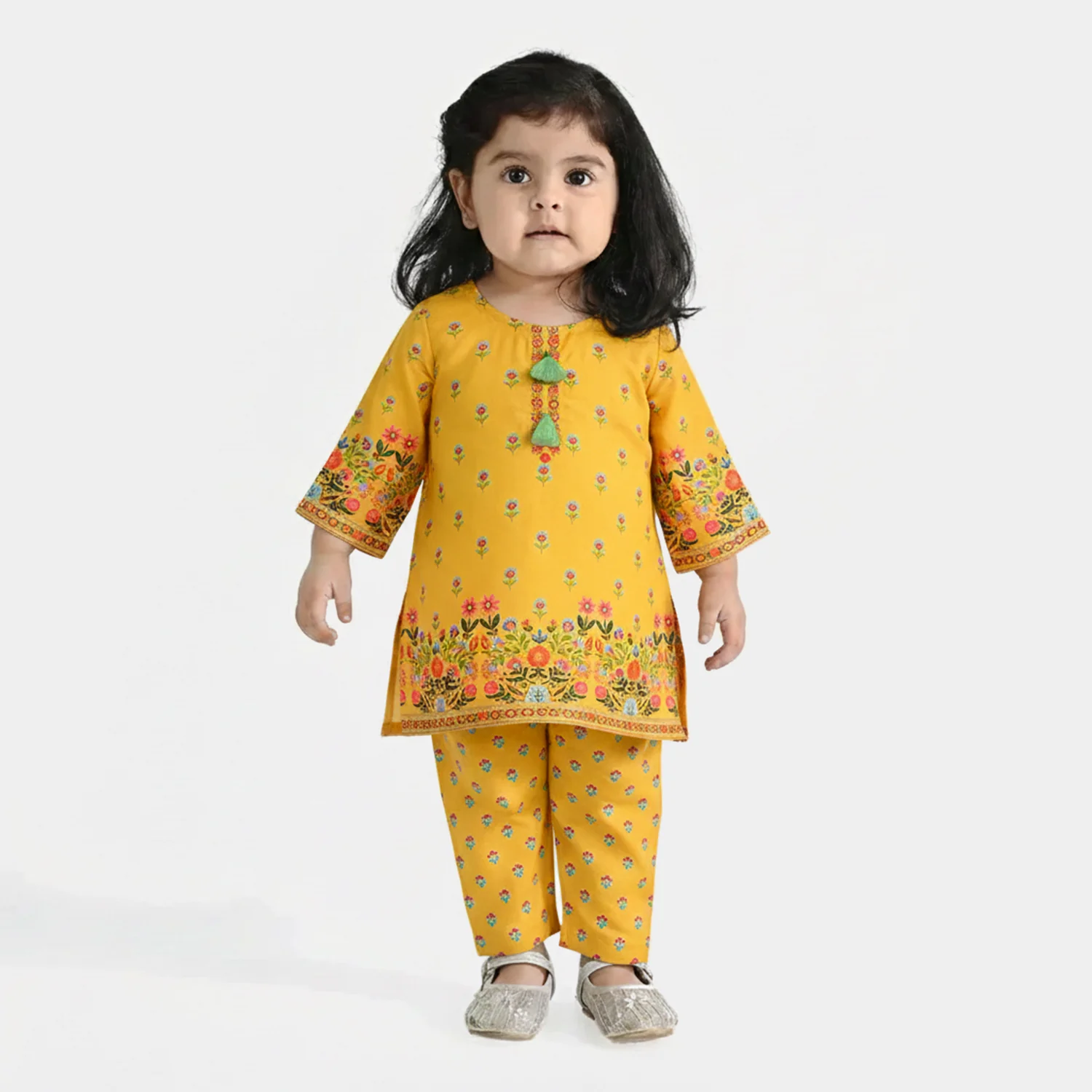 Infant Girls Poly Mesh Printed 2 Pcs Sunny-Mustard