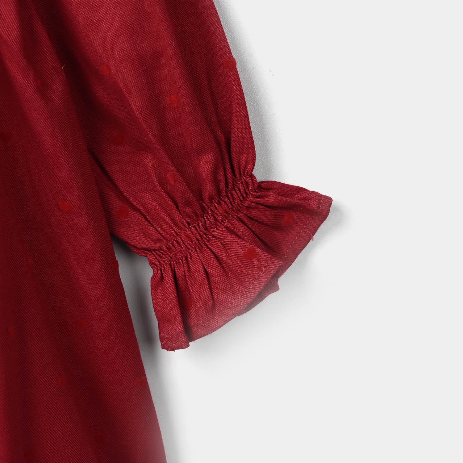 Infant Girls Poly Twill Casual Frock Ruffle-RED - Image 2