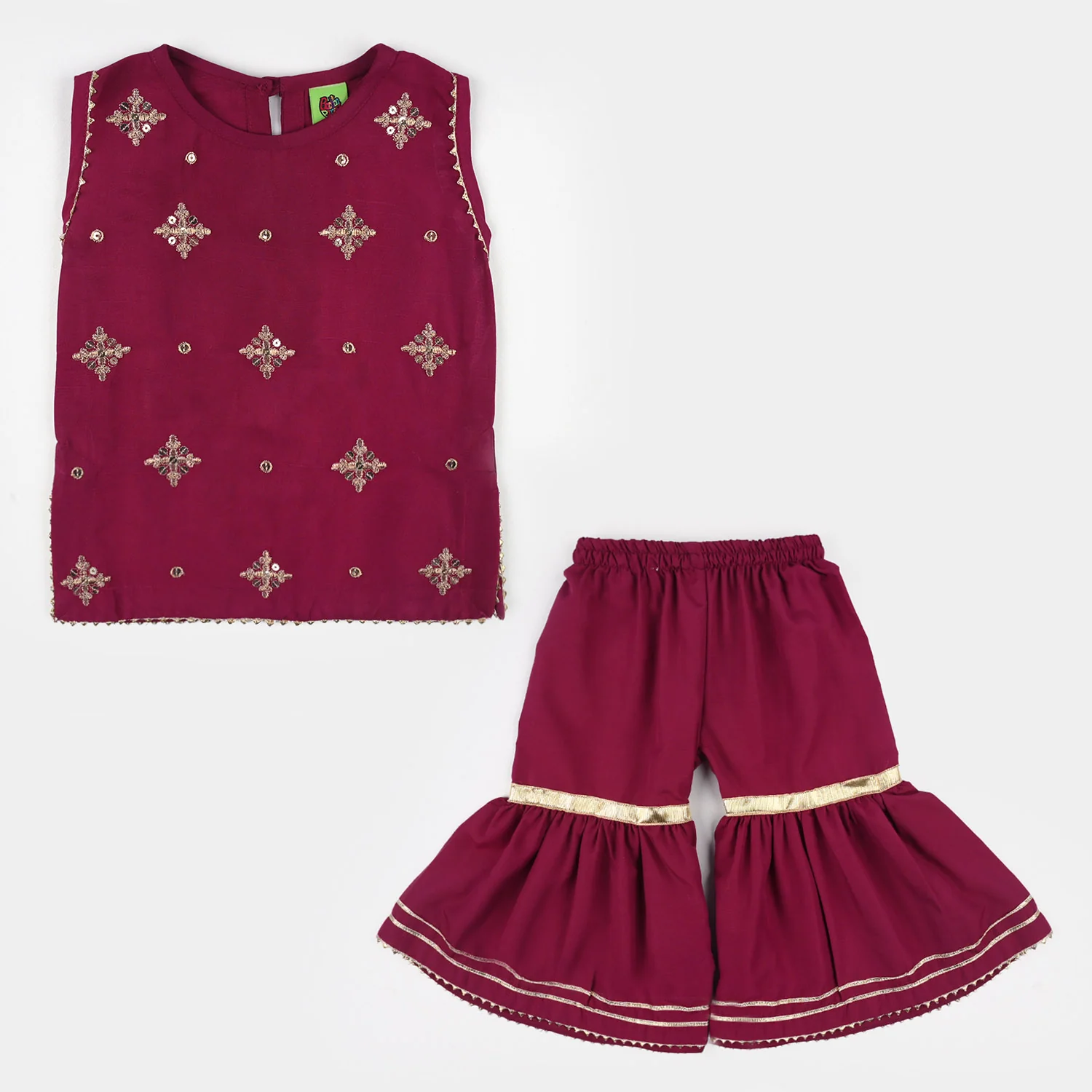 Infant Girls Raw Silk 2Pcs Chanda - Burgundy - Image 4