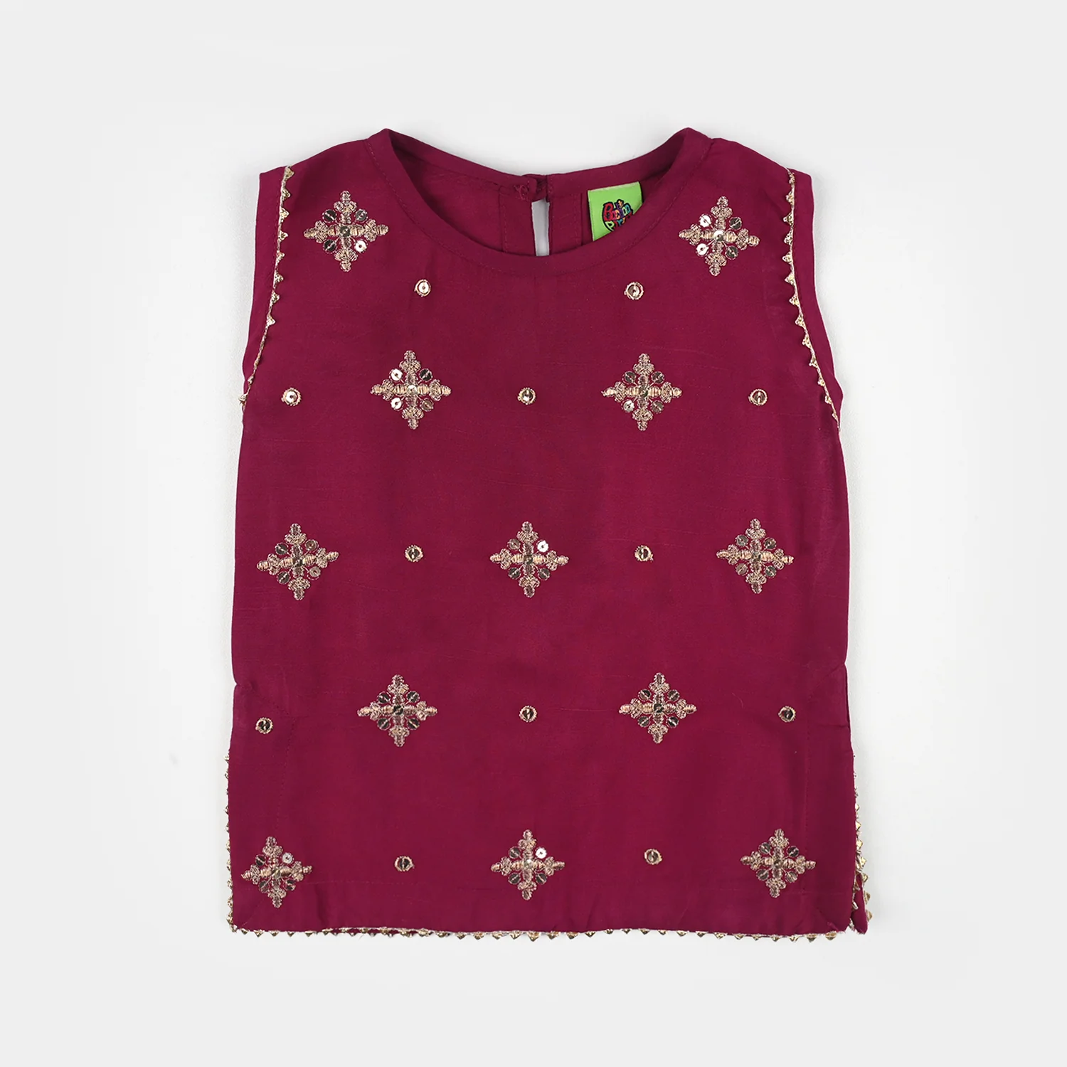 Infant Girls Raw Silk 2Pcs Chanda - Burgundy - Image 5