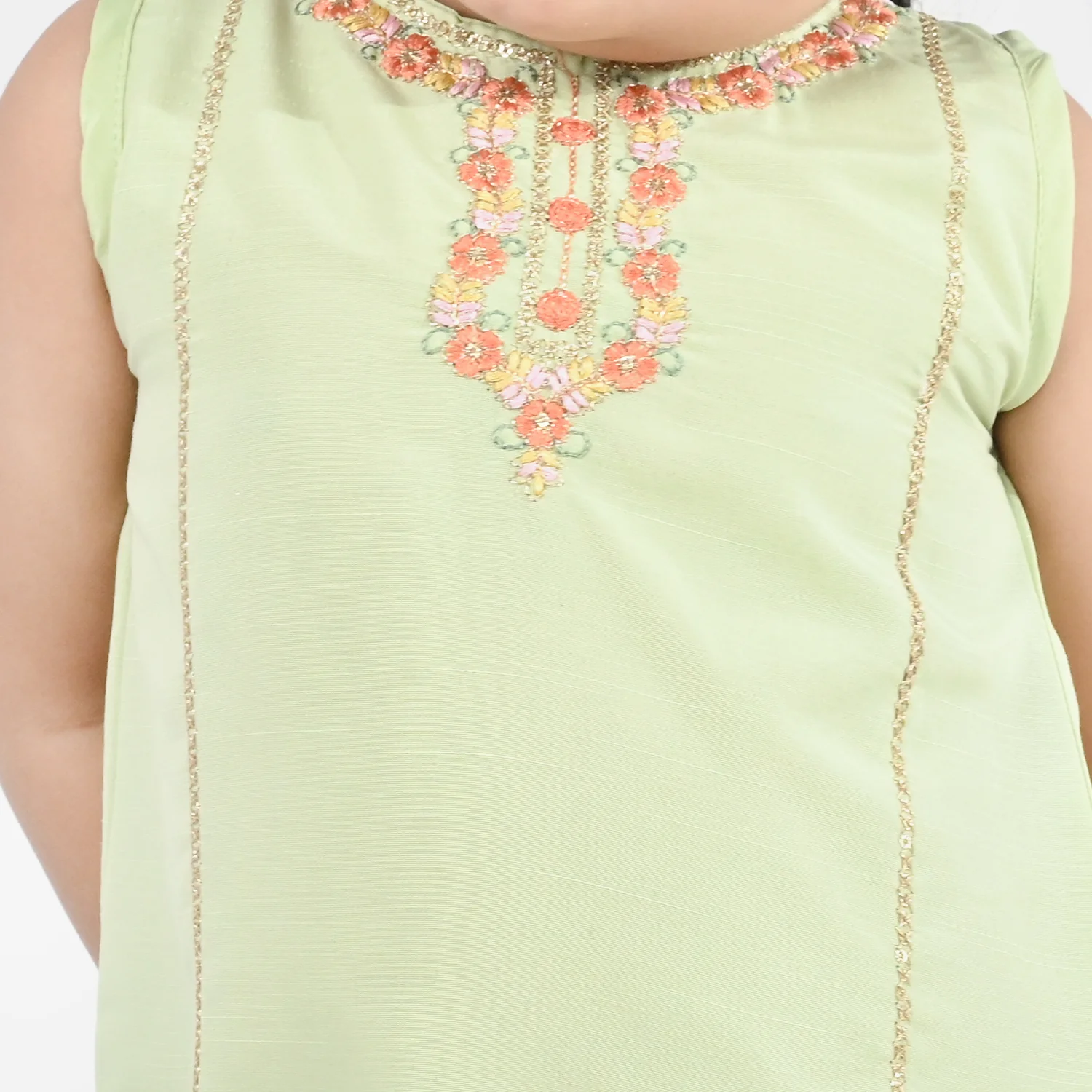 Infant Girls Raw Silk 2-Piece Set (Laddoo Rani) - Pista Green - Image 2