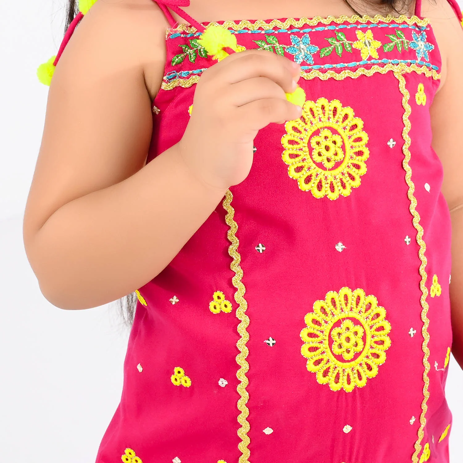 Infant Girls Raw Silk 2-Piece Set (Mah-E-Rang) - Shocking Pink - Image 2