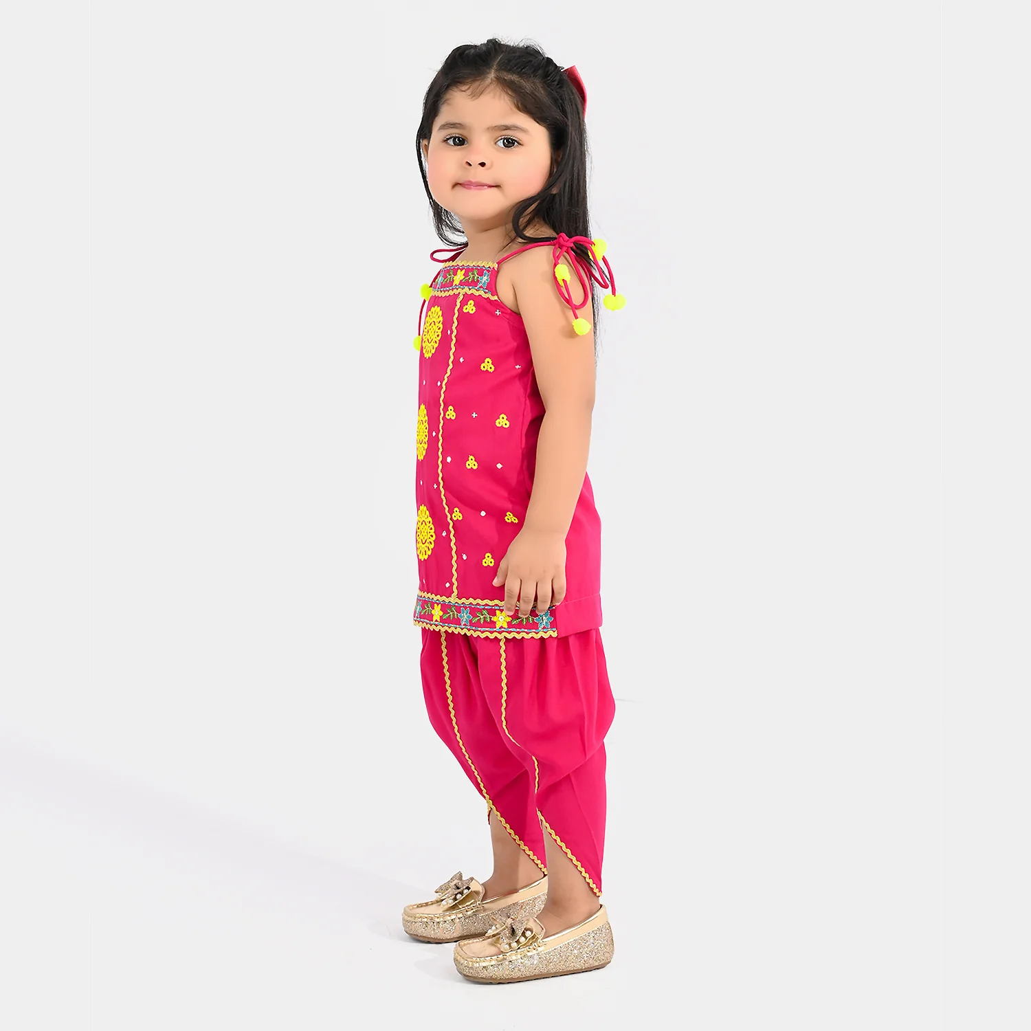 Infant Girls Raw Silk 2-Piece Set (Mah-E-Rang) - Shocking Pink - Image 3