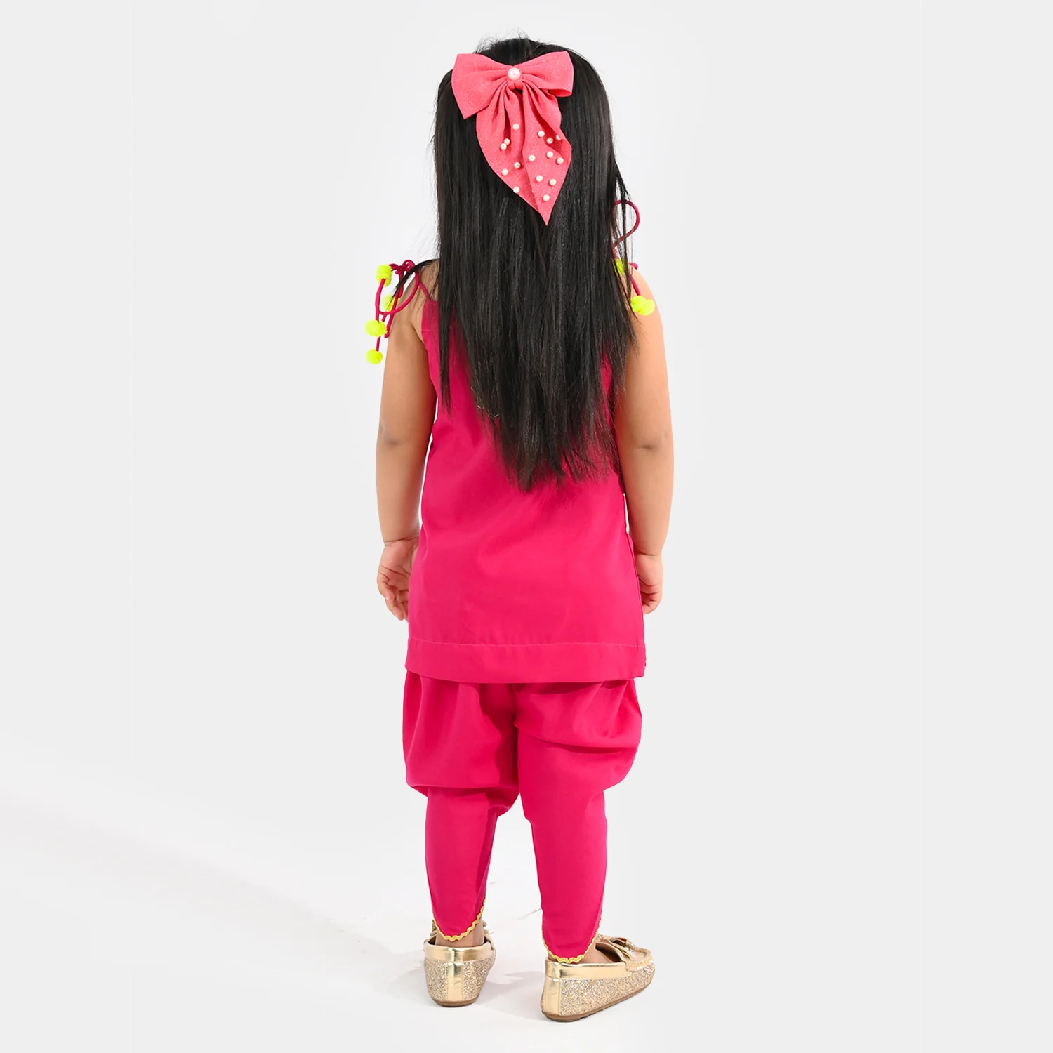Infant Girls Raw Silk 2-Piece Set (Mah-E-Rang) - Shocking Pink - Image 4