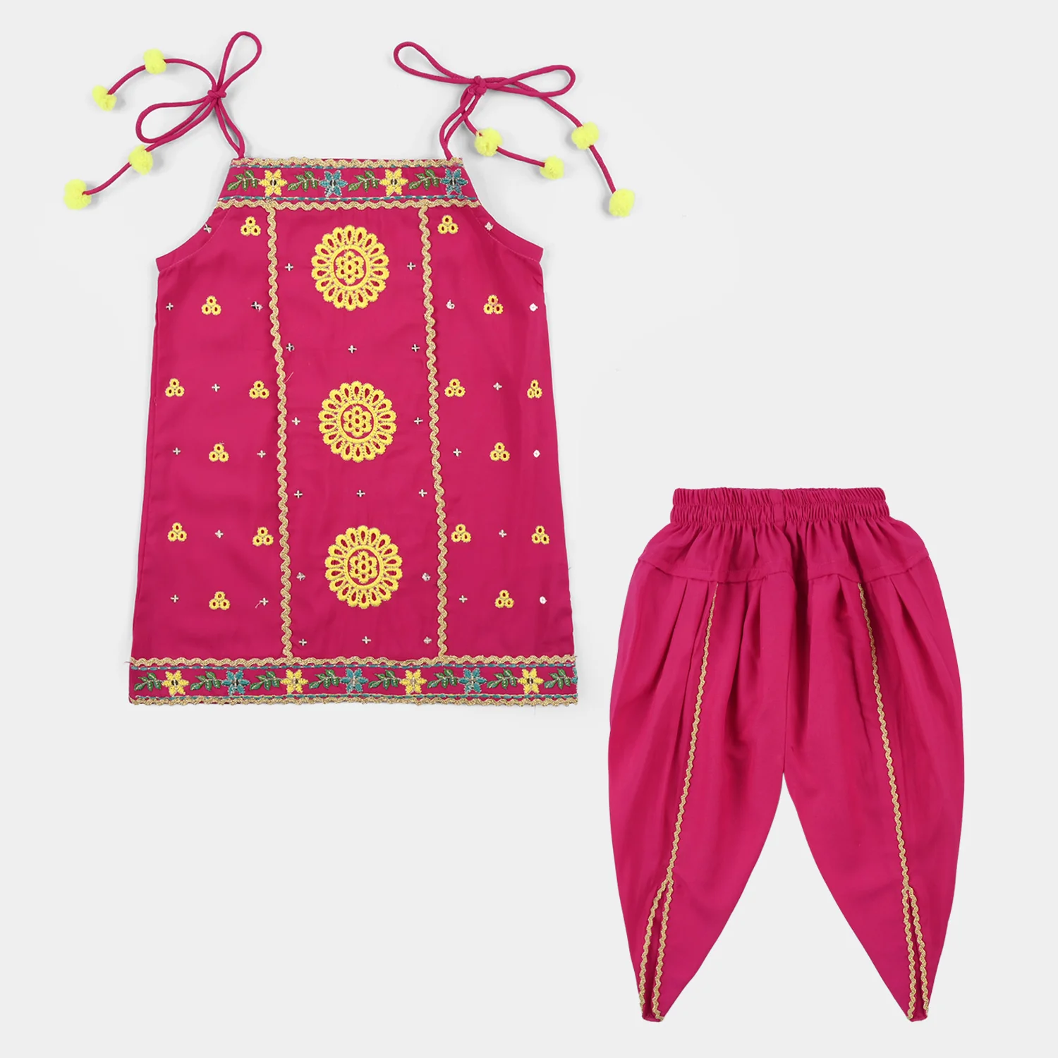 Infant Girls Raw Silk 2-Piece Set (Mah-E-Rang) - Shocking Pink - Image 5