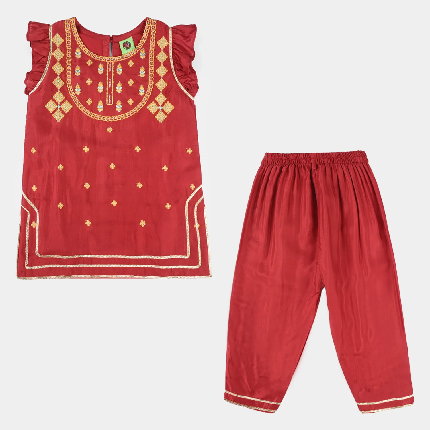 Infant Girls Raw Silk 2-Piece Zara Set - Red - Image 3