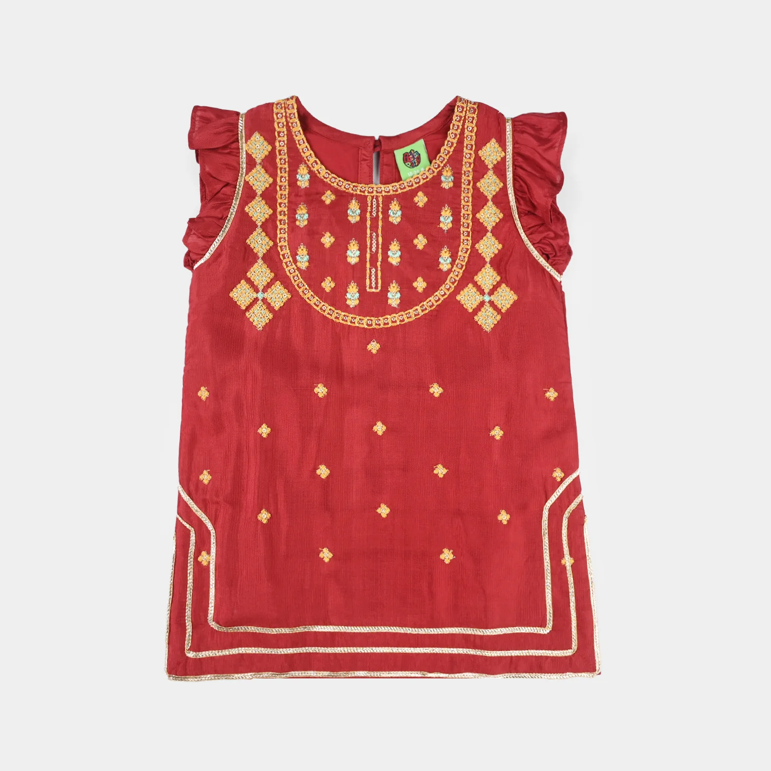 Infant Girls Raw Silk 2-Piece Zara Set - Red - Image 4