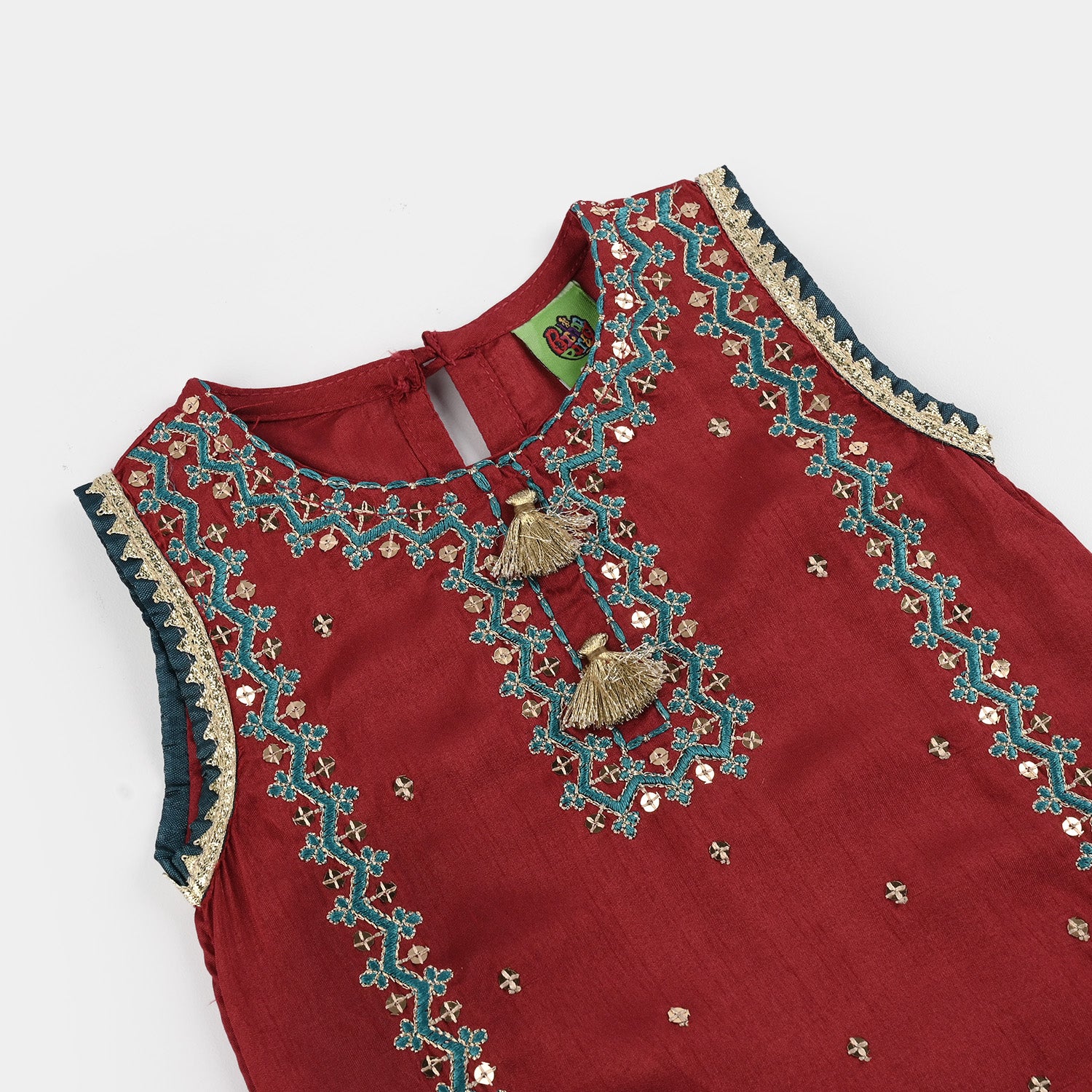 Infant Girls Raw Silk 3 Piece Suit (Naqsh) - Red - Image 7