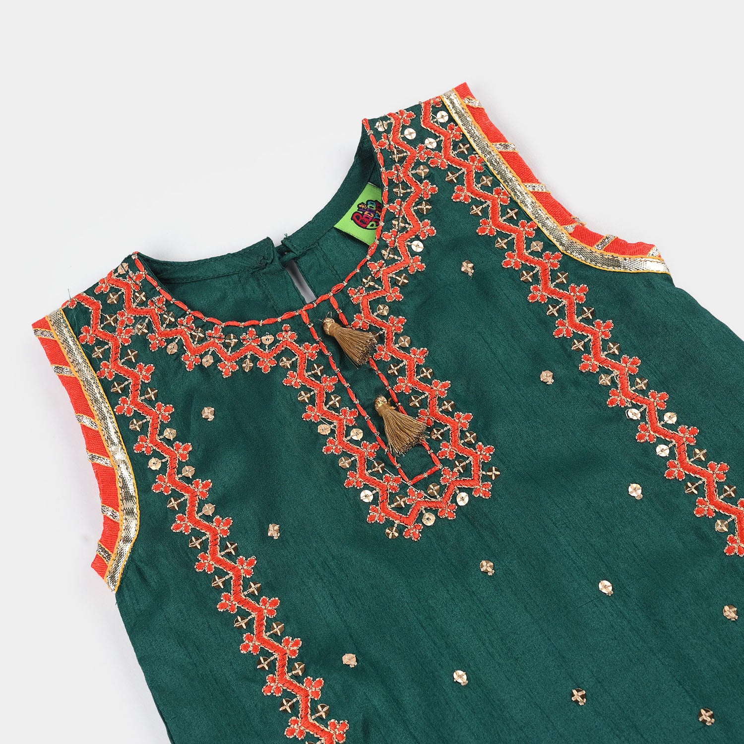 Infant Girls Raw Silk 3-Piece Set (Naqsh)-Teal Blue - Image 6