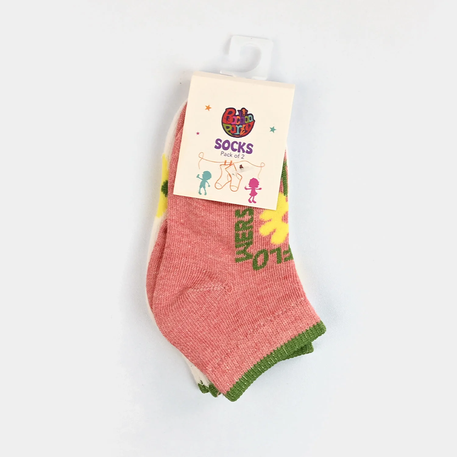 Infant Girls Cotton Socks Pack of 2 (Flowers) - Pink/White - Image 2