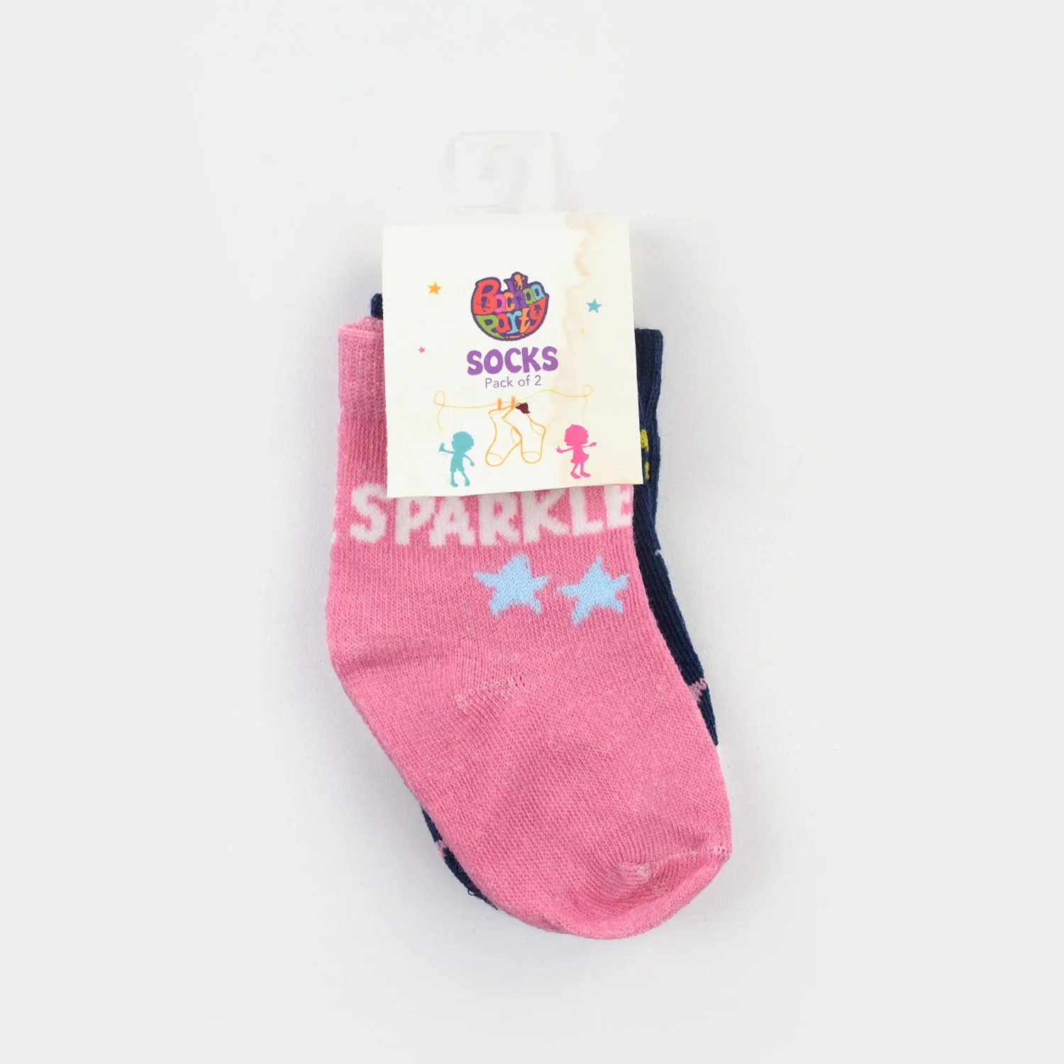 Infant Girls Socks Pack Of 2 Sparkle-Navy/Pink - Image 3
