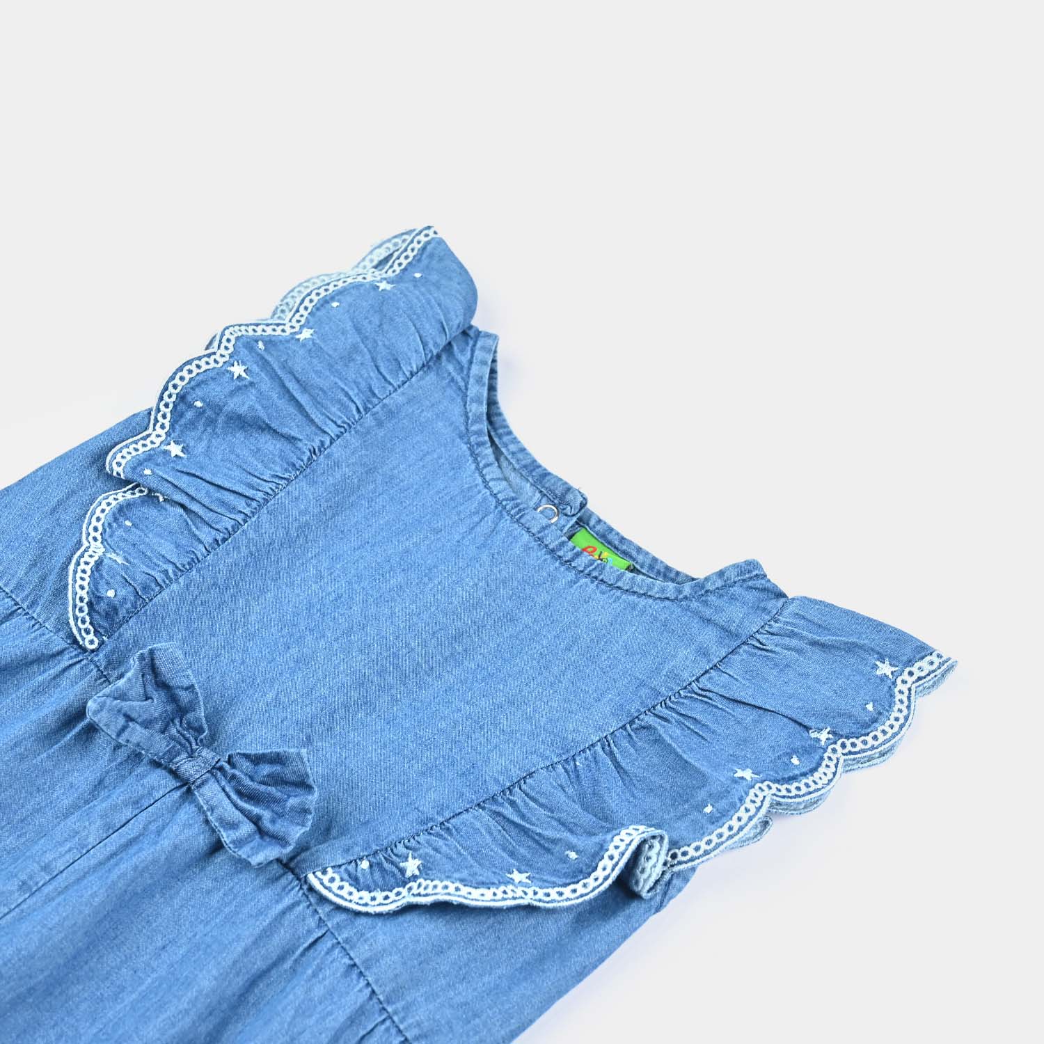 Infant Girls Tencel Denim (Light Denim) Romper Frill Style-Blue - Image 2