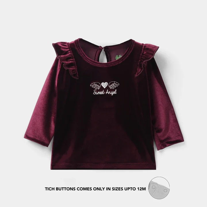 Infant Girls Velvet Suit Raffle Style-Red - Image 3