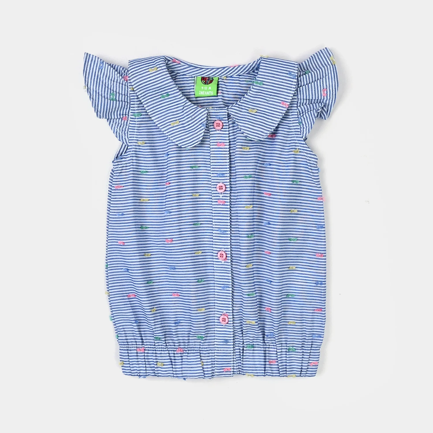 Infant Girls Yarn Dyed 2 Pc Suit - Blue - Image 2