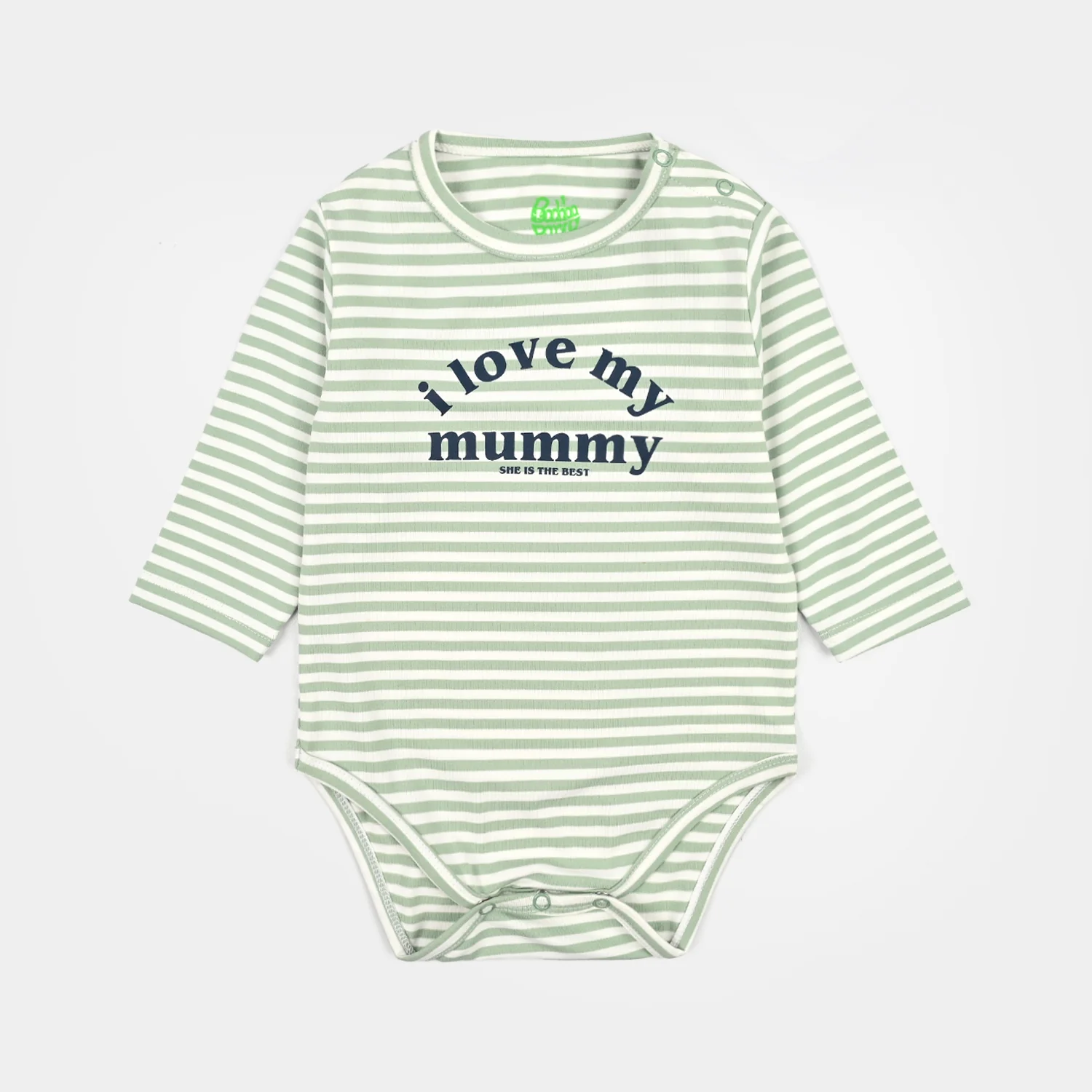 Infant Unisex Yarn Dyed Rib Basic Romper Best Mummy-Green - Image 2