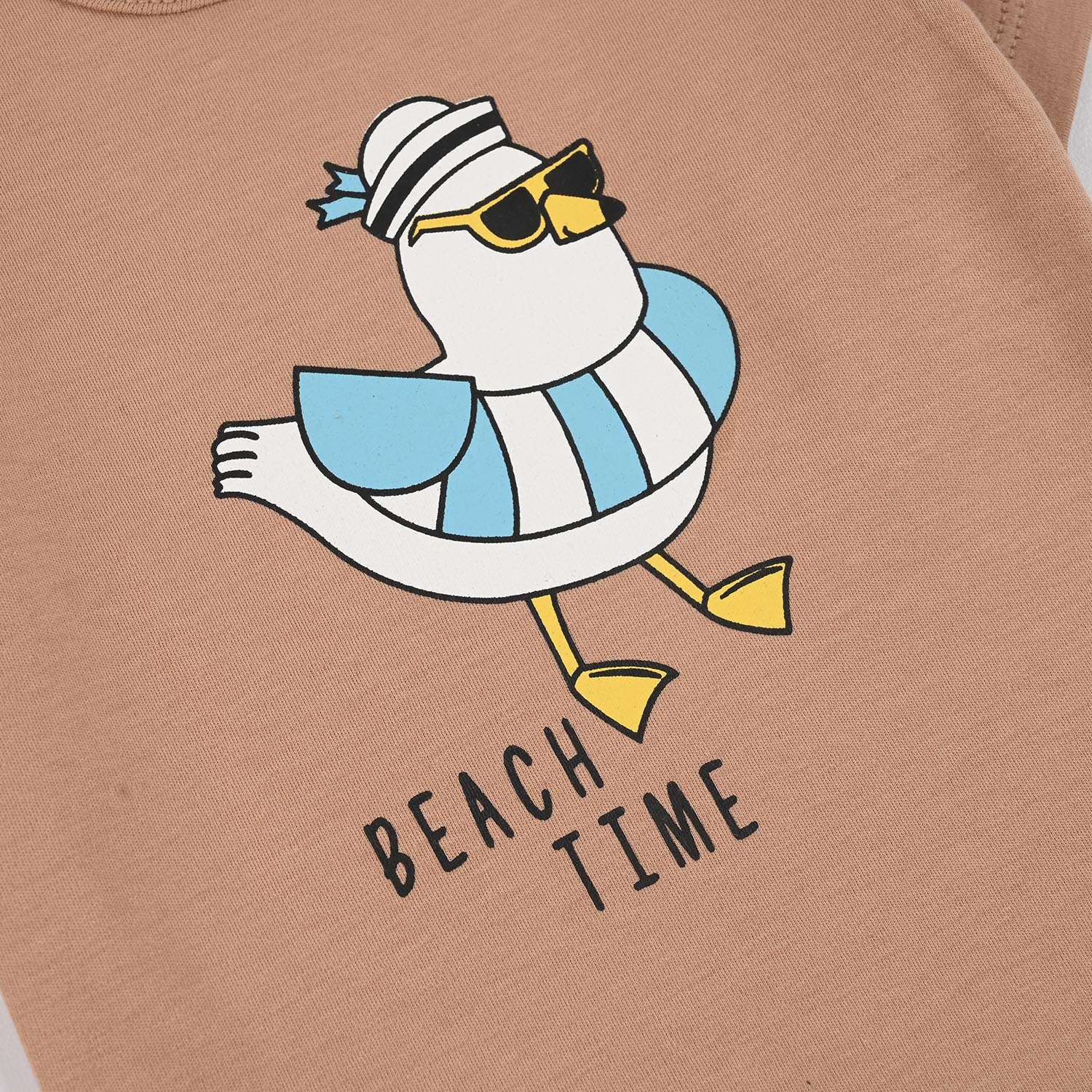 Infant Unisex Cotton Interlock Romper (Beach Time) - Brown - Image 2