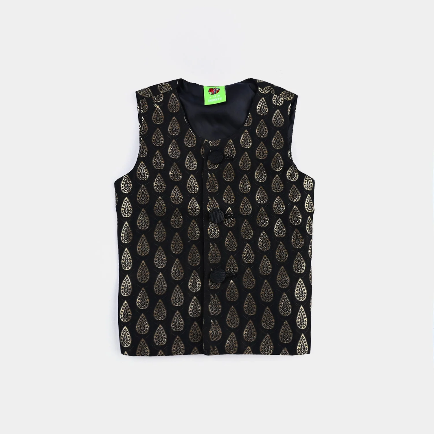 Infant Poly Viscose Waistcoat (Golden Motif)-BLACK