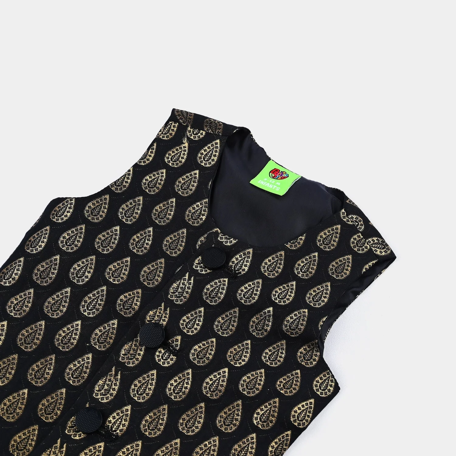 Infant Poly Viscose Waistcoat (Golden Motif)-BLACK - Image 2