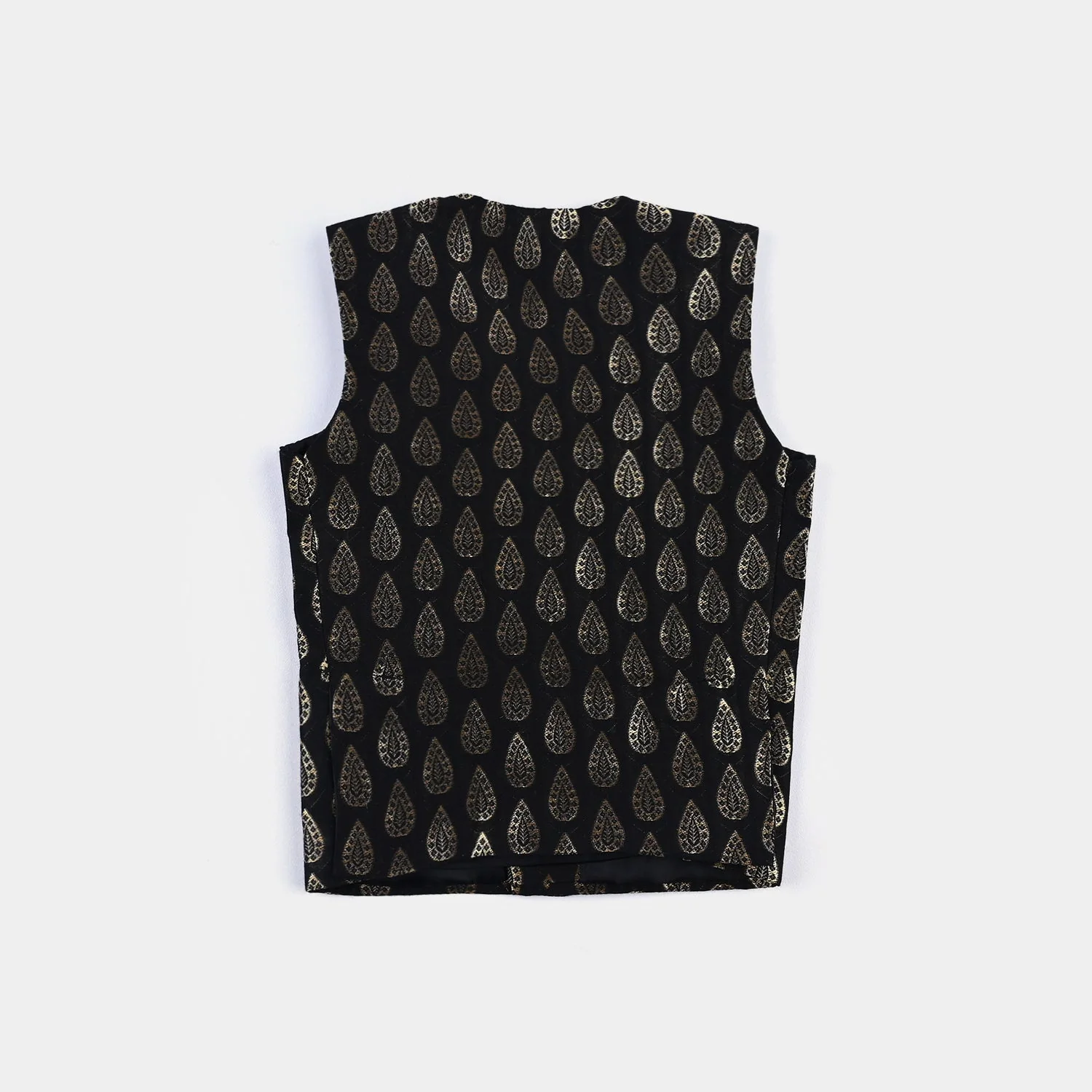 Infant Poly Viscose Waistcoat (Golden Motif)-BLACK - Image 3