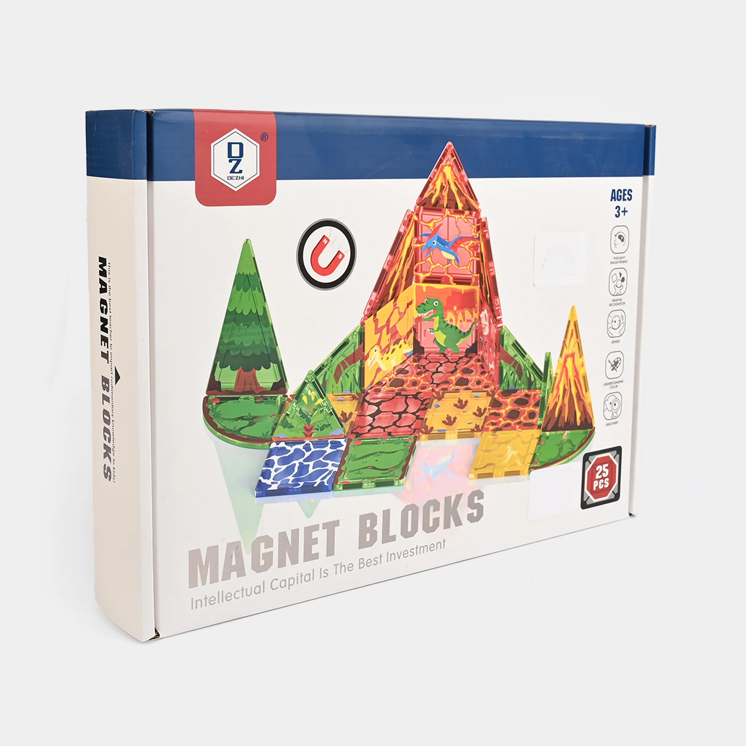 Kids Magnetic Dinosaur Volcano Building Blocks Set – 25 Pieces
