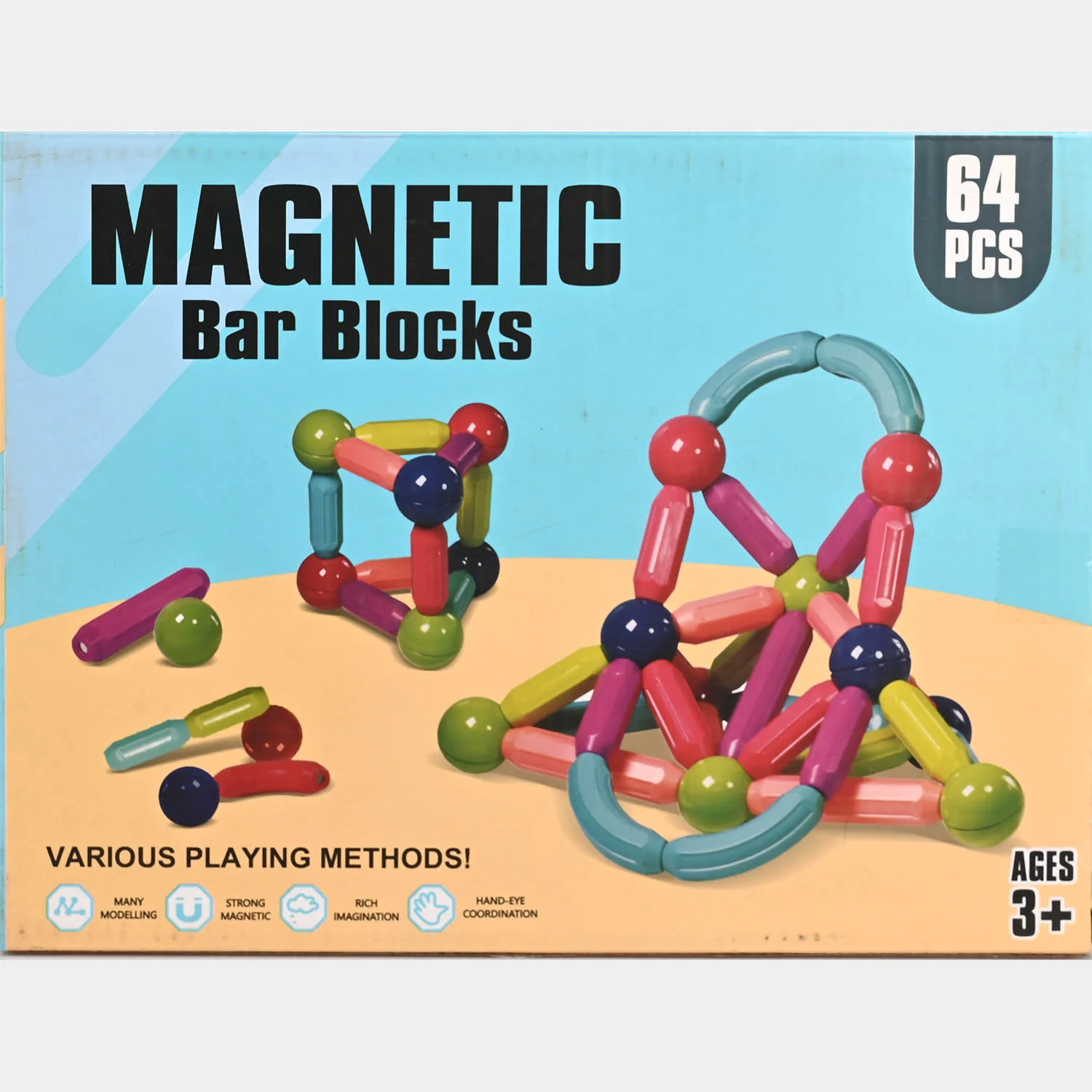 Magnetic Building Stick & Block Toy Set | 64Pcs - Image 2